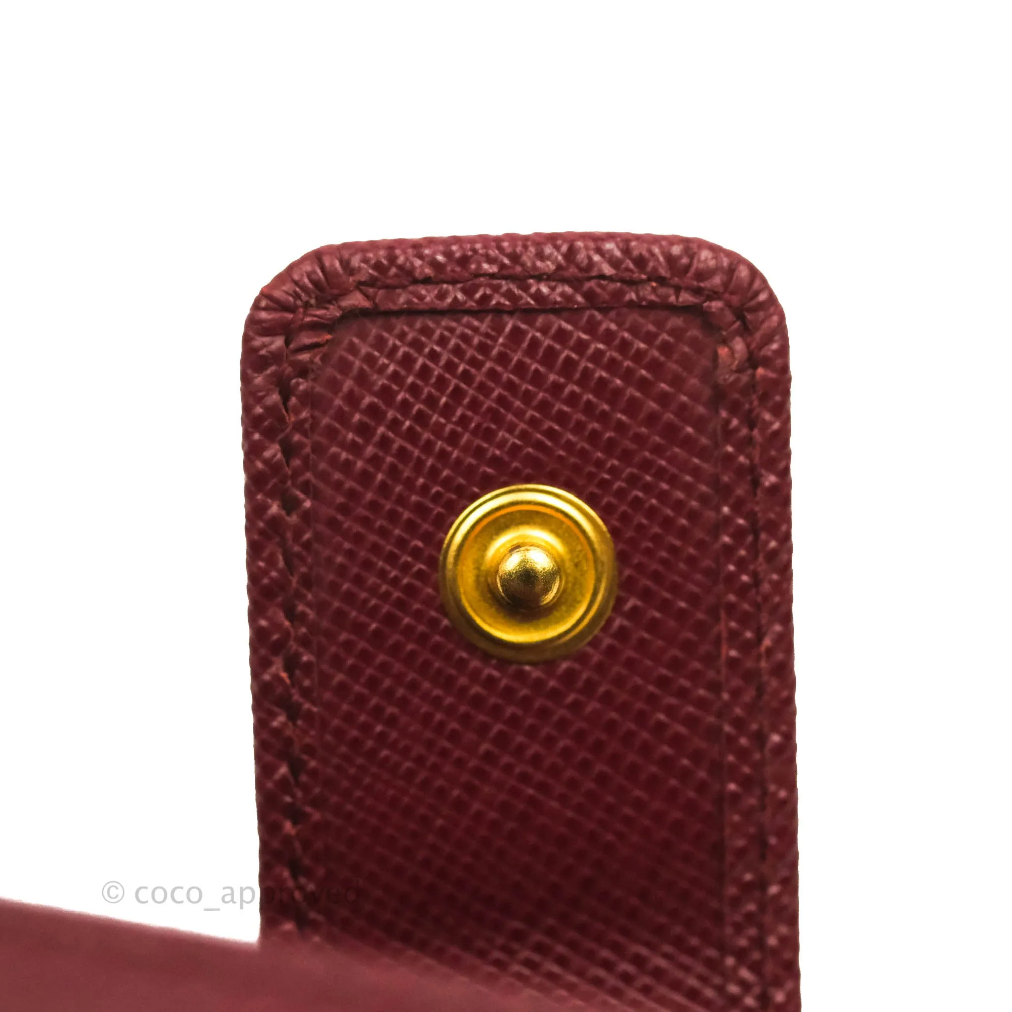 Prada Saffiano and Leather Card Holder Red Gold Hardware