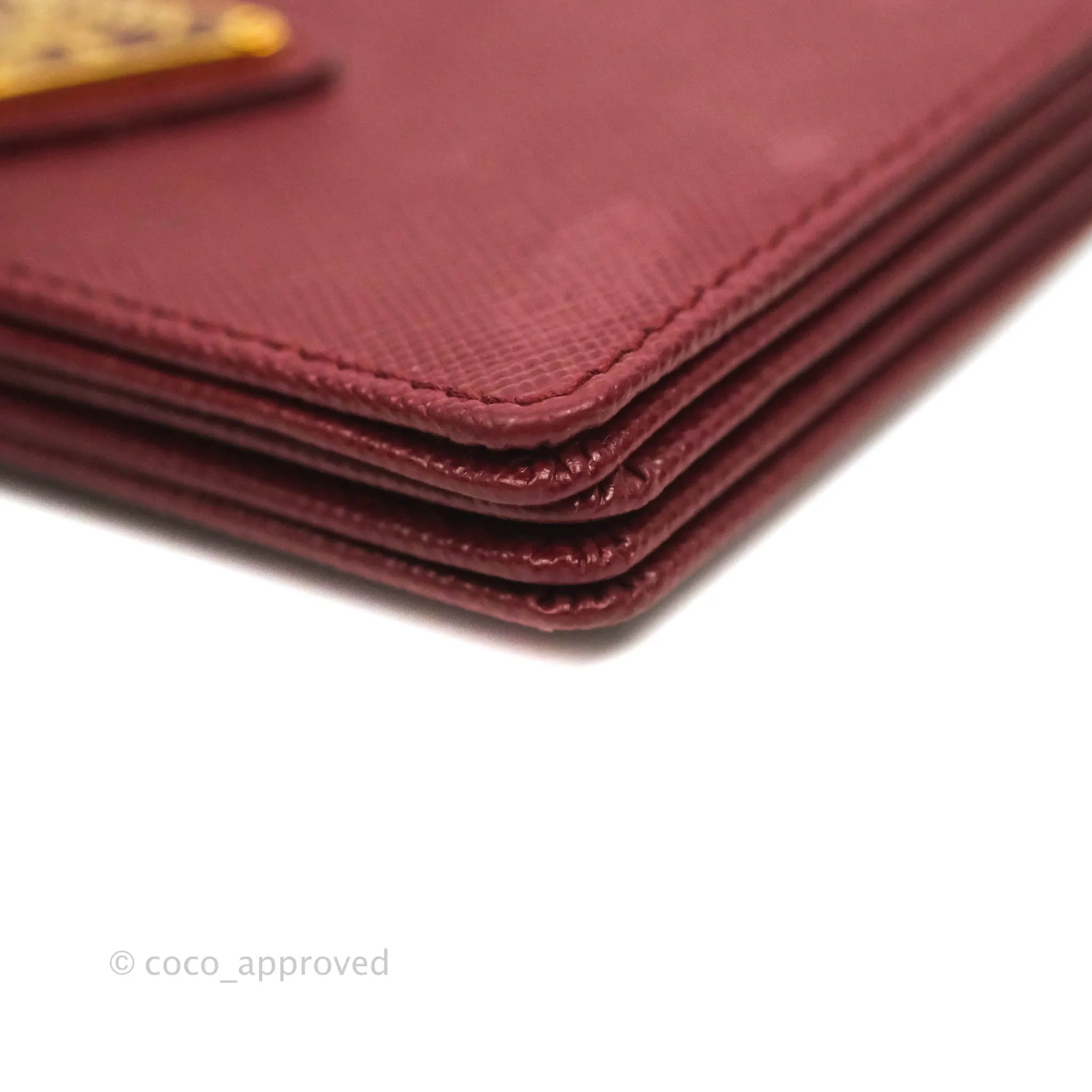 Prada Saffiano and Leather Card Holder Red Gold Hardware