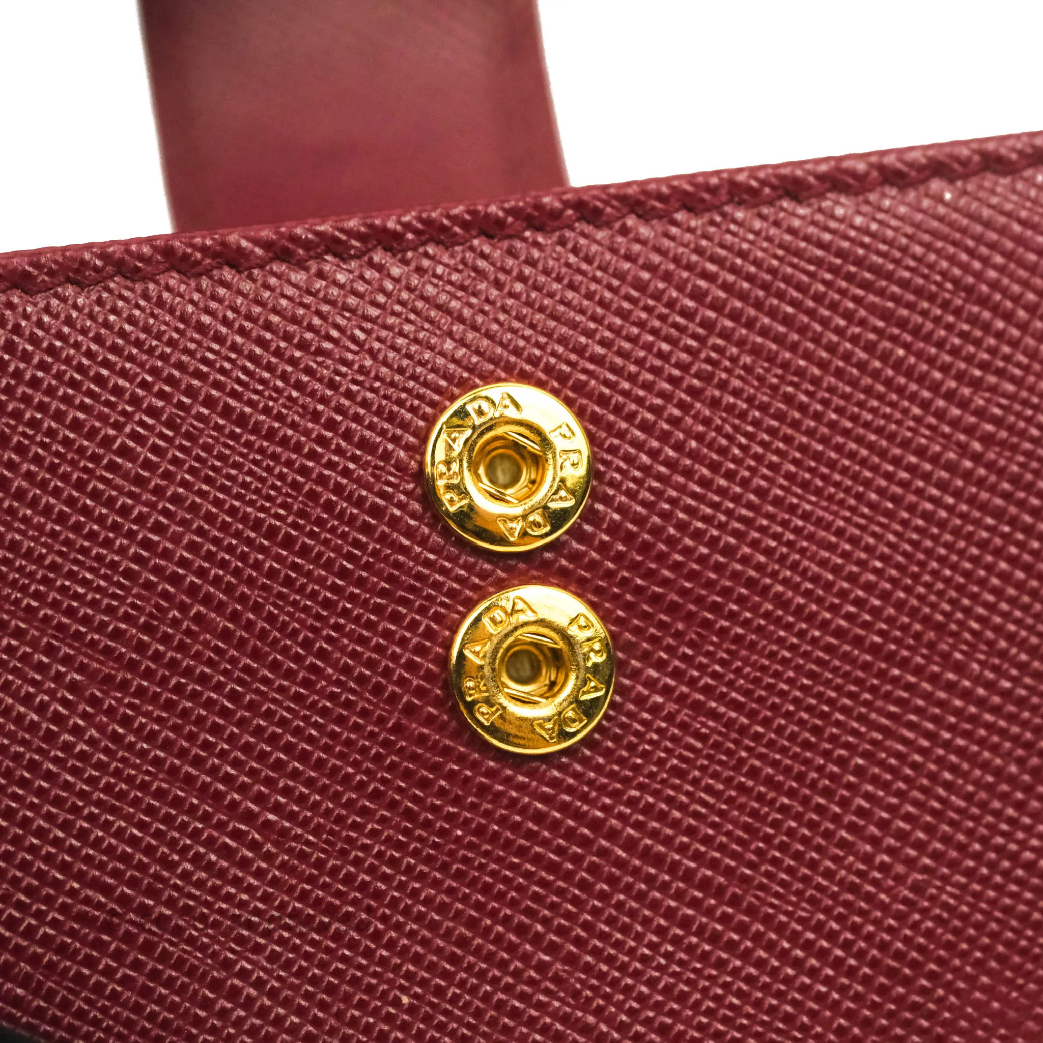 Prada Saffiano and Leather Card Holder Red Gold Hardware