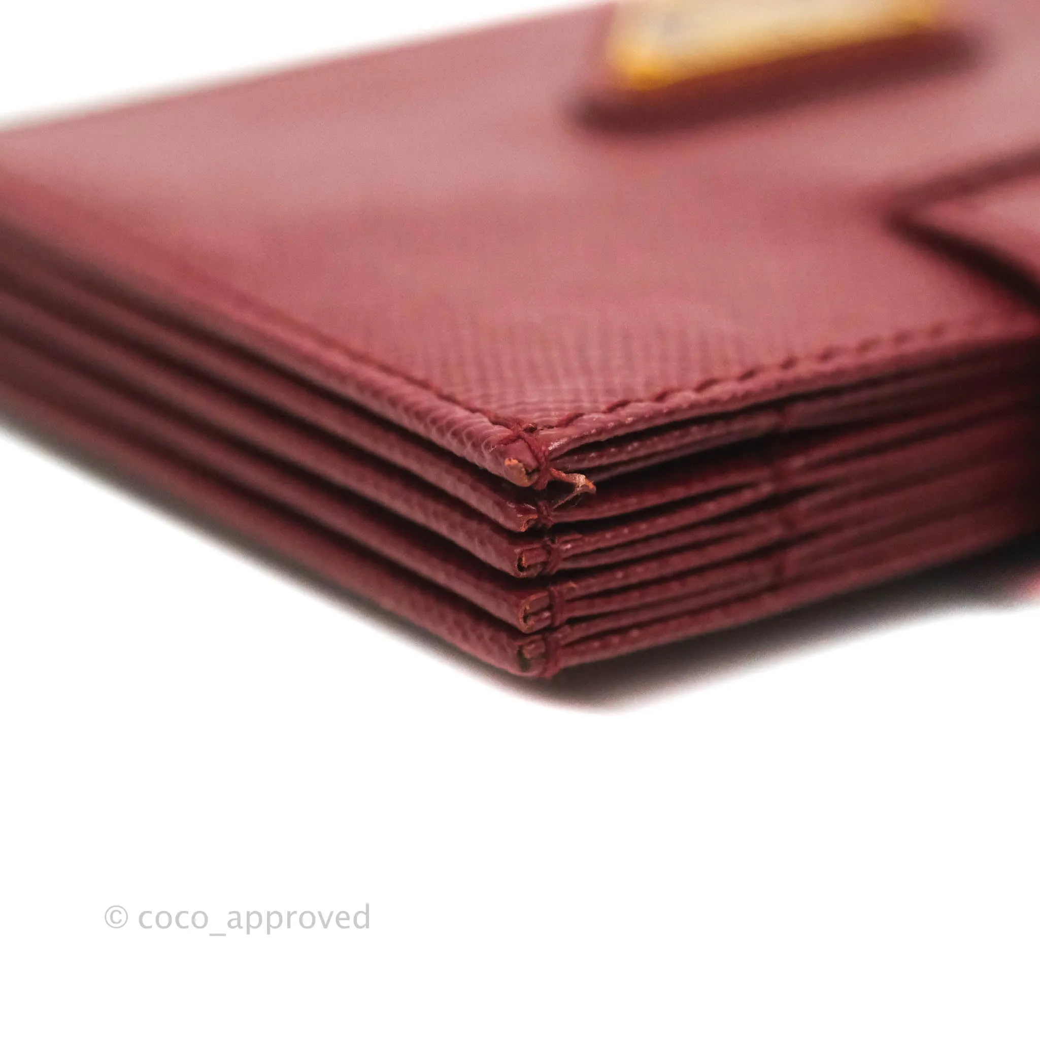 Prada Saffiano and Leather Card Holder Red Gold Hardware