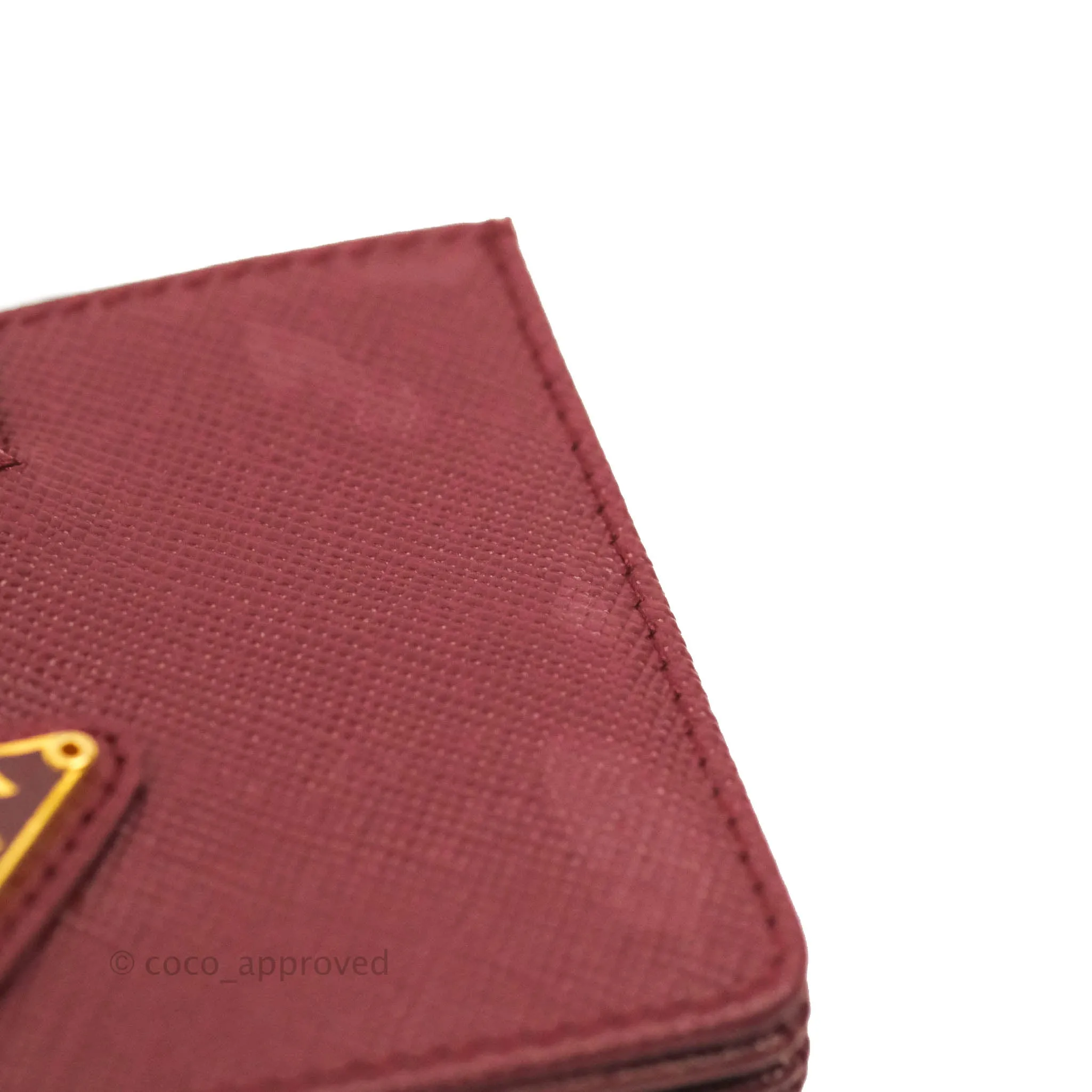 Prada Saffiano and Leather Card Holder Red Gold Hardware