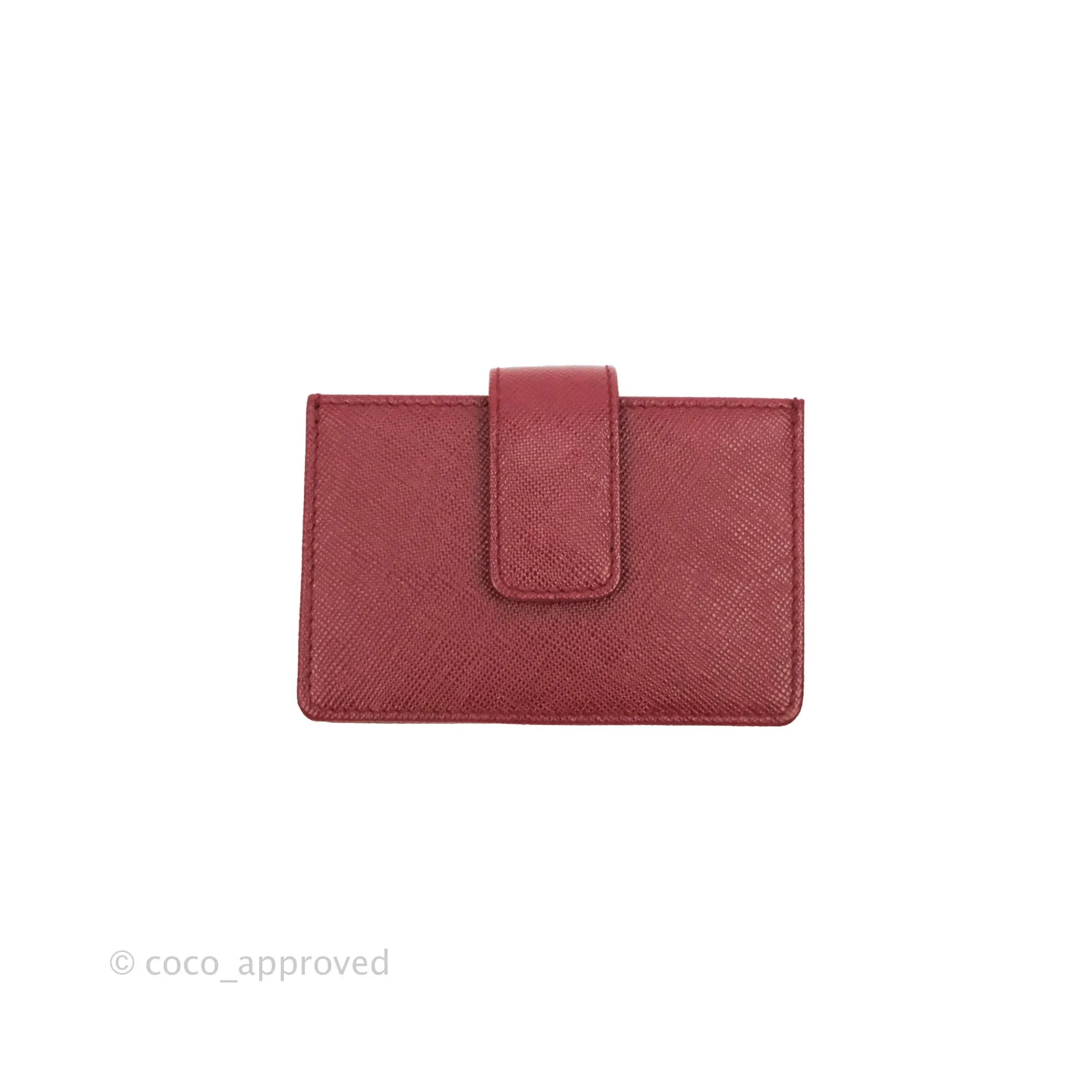 Prada Saffiano and Leather Card Holder Red Gold Hardware