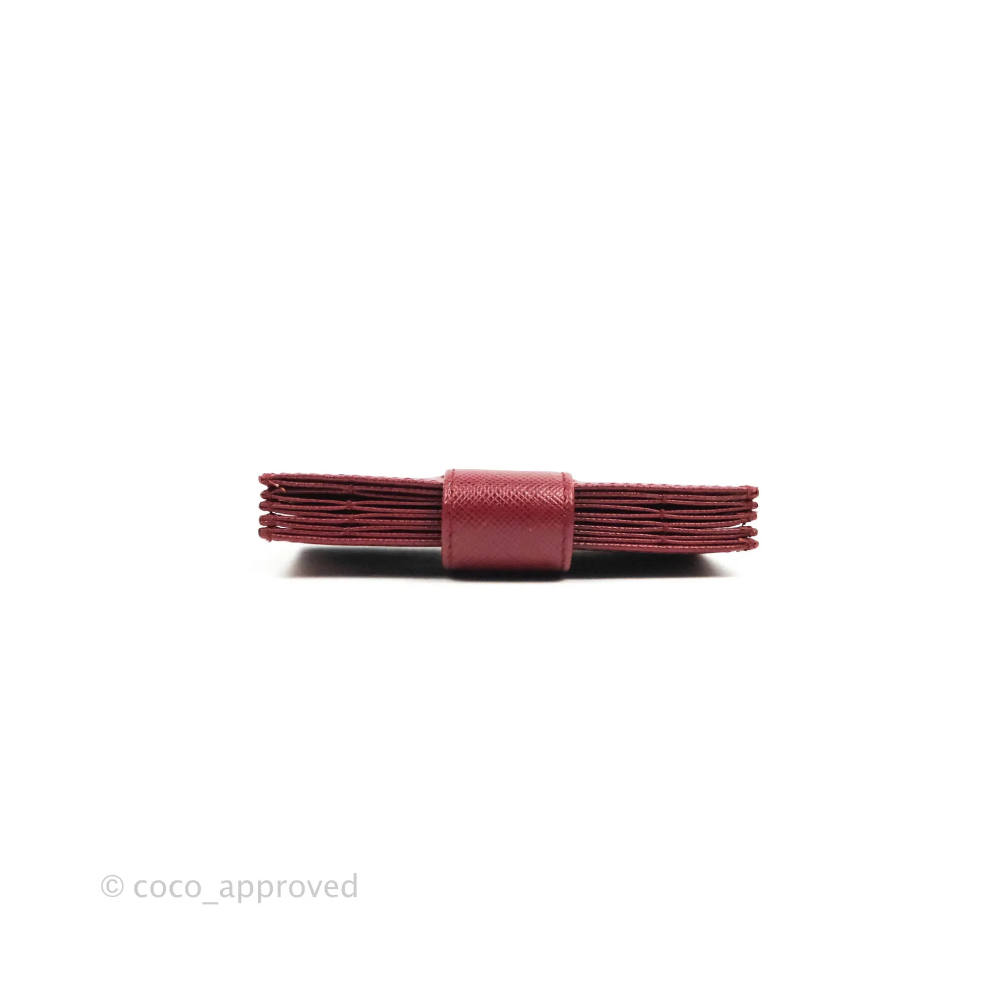 Prada Saffiano and Leather Card Holder Red Gold Hardware
