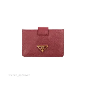 Prada Saffiano and Leather Card Holder Red Gold Hardware