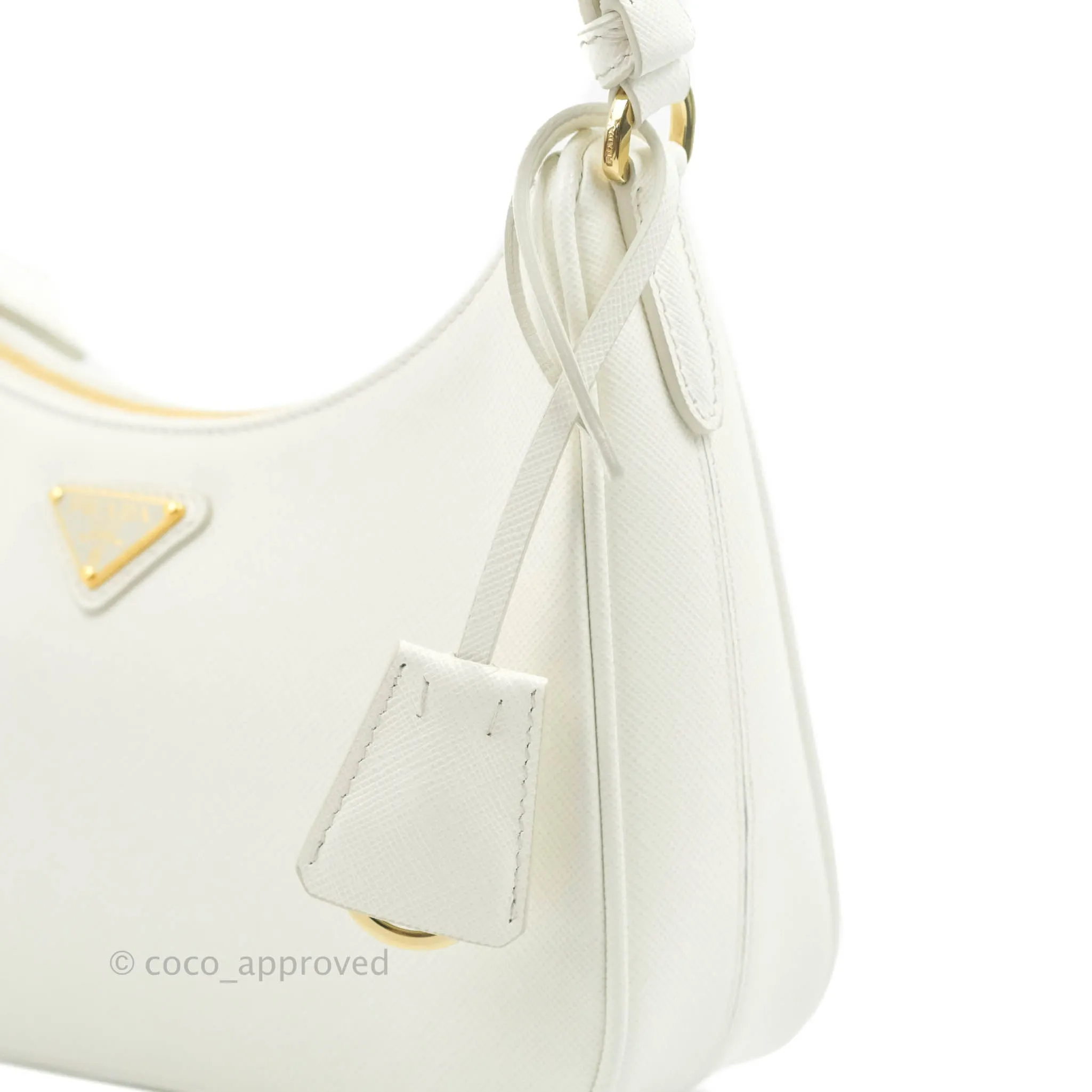 Prada Saffiano Leather Mini Bag White Gold Hardware