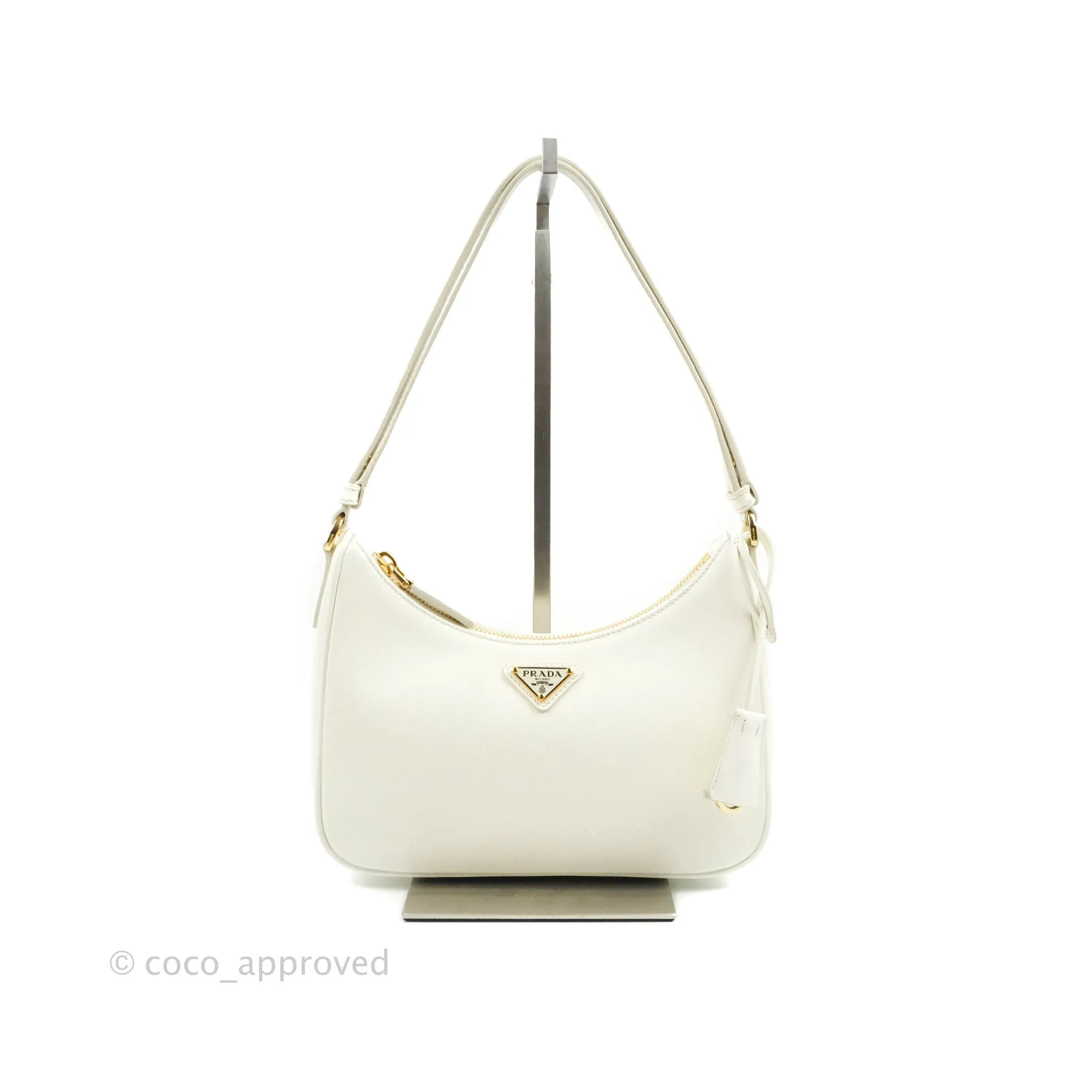 Prada Saffiano Leather Mini Bag White Gold Hardware