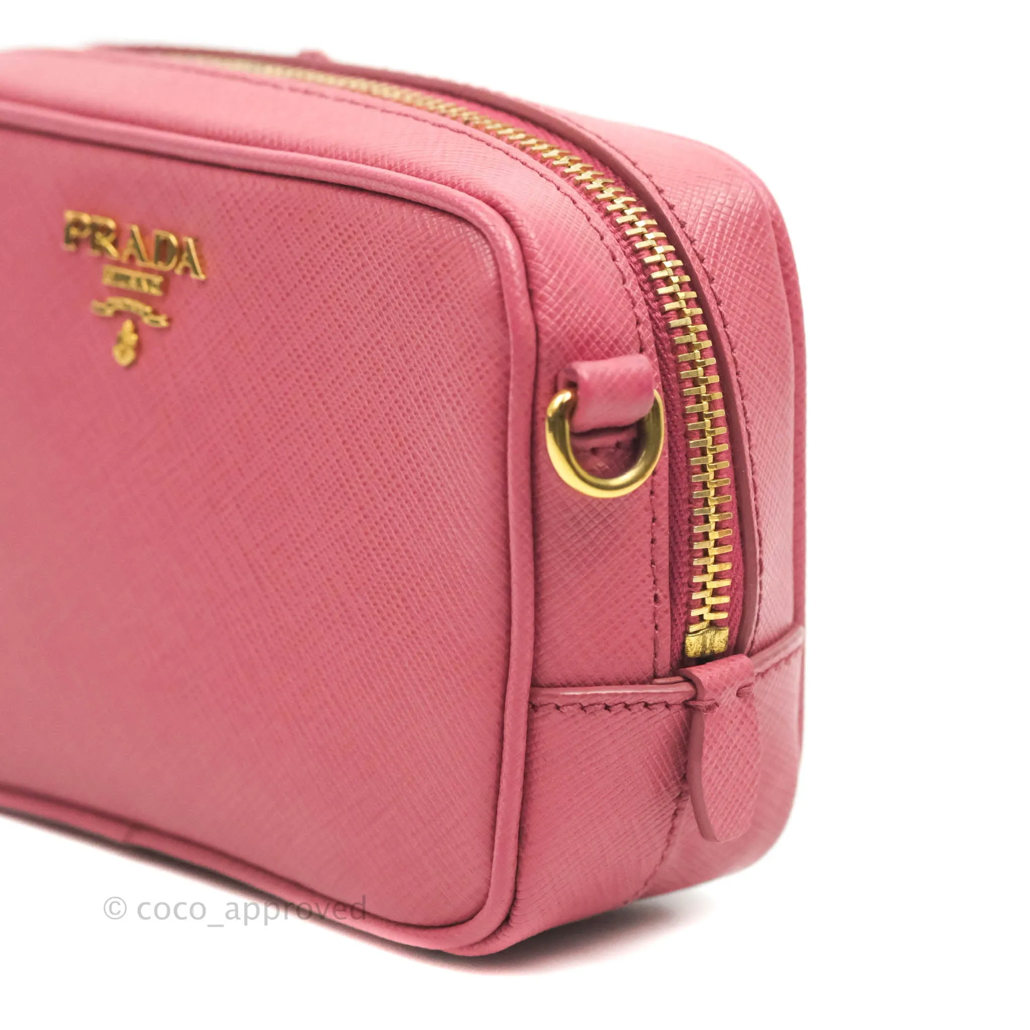 Prada Saffiano Mini Camera Bag in Red Gold Hardware