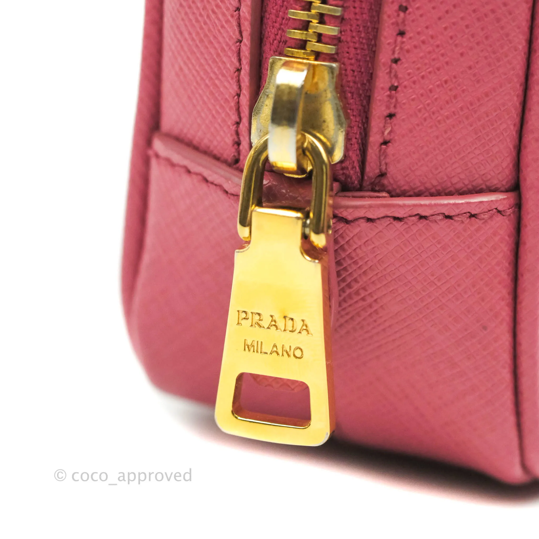Prada Saffiano Mini Camera Bag in Red Gold Hardware
