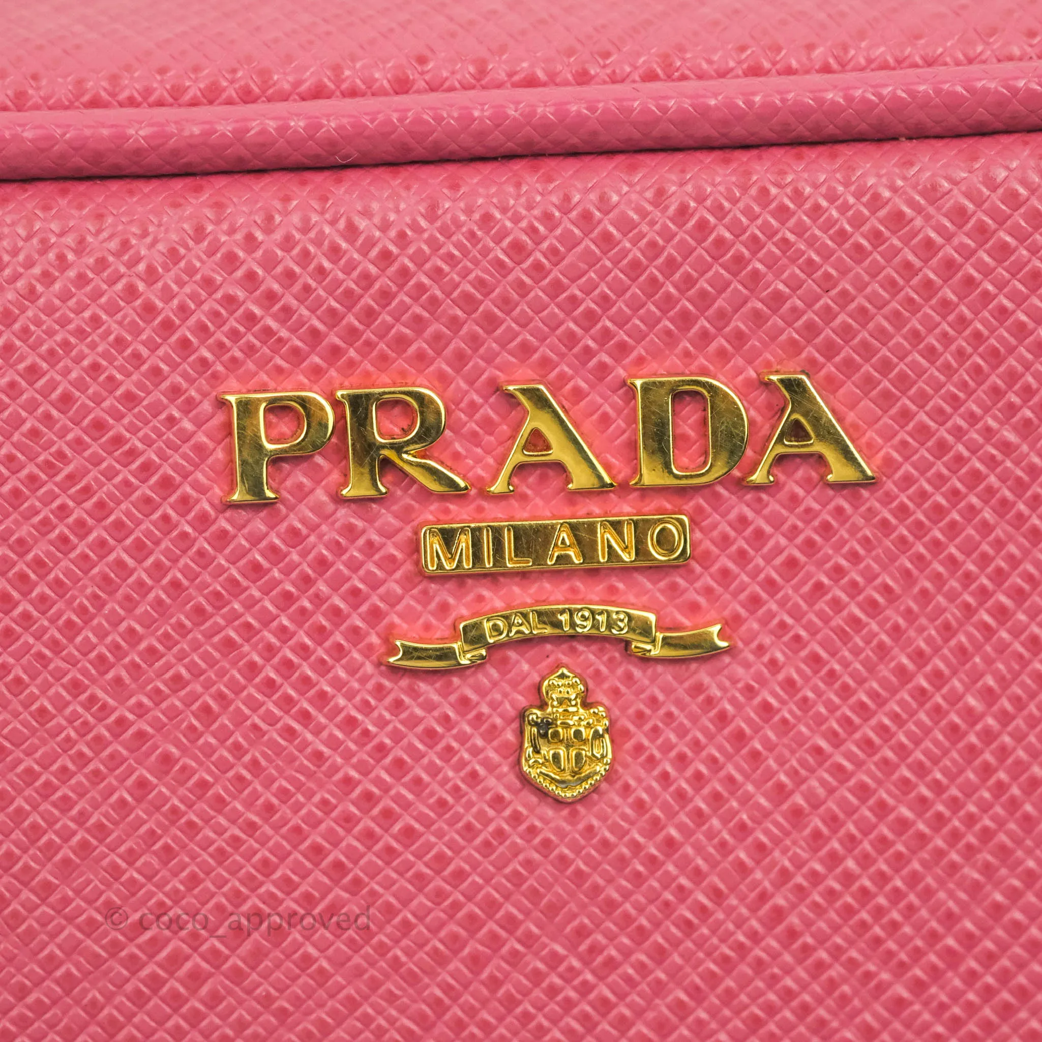 Prada Saffiano Mini Camera Bag in Red Gold Hardware