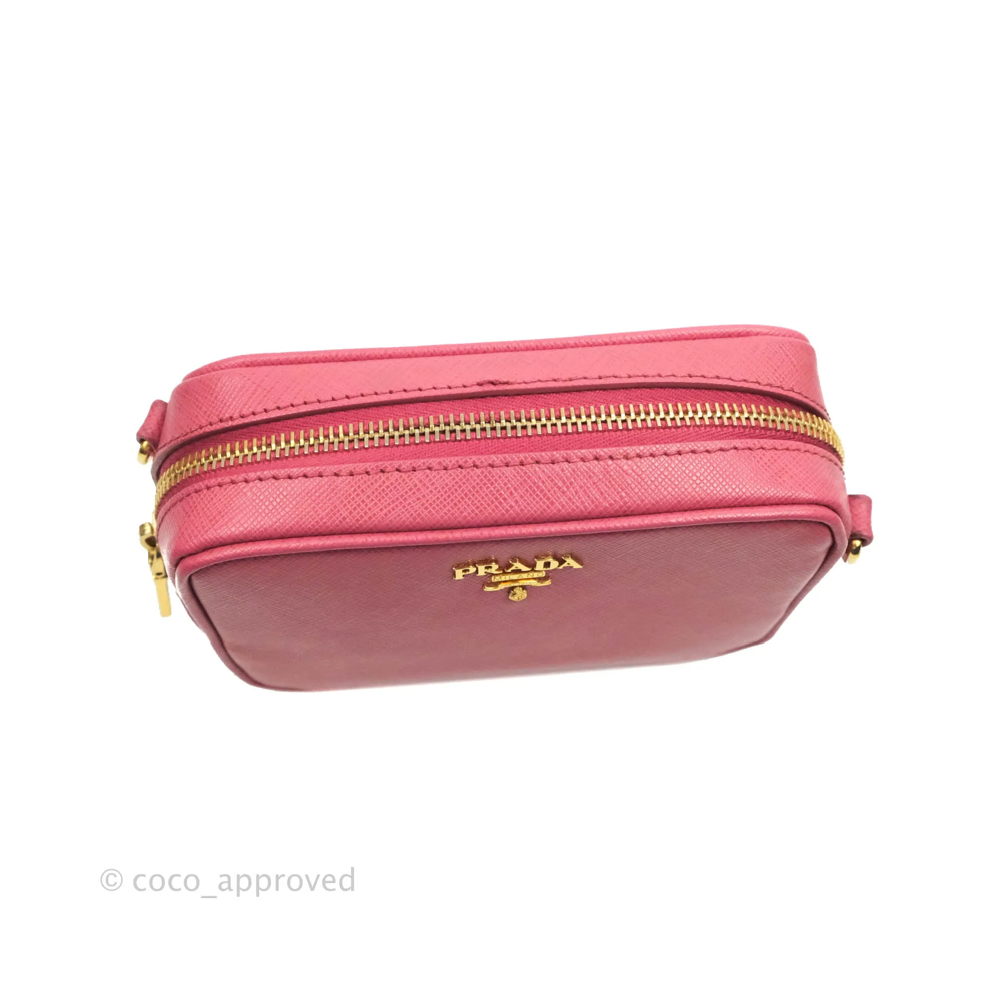 Prada Saffiano Mini Camera Bag in Red Gold Hardware