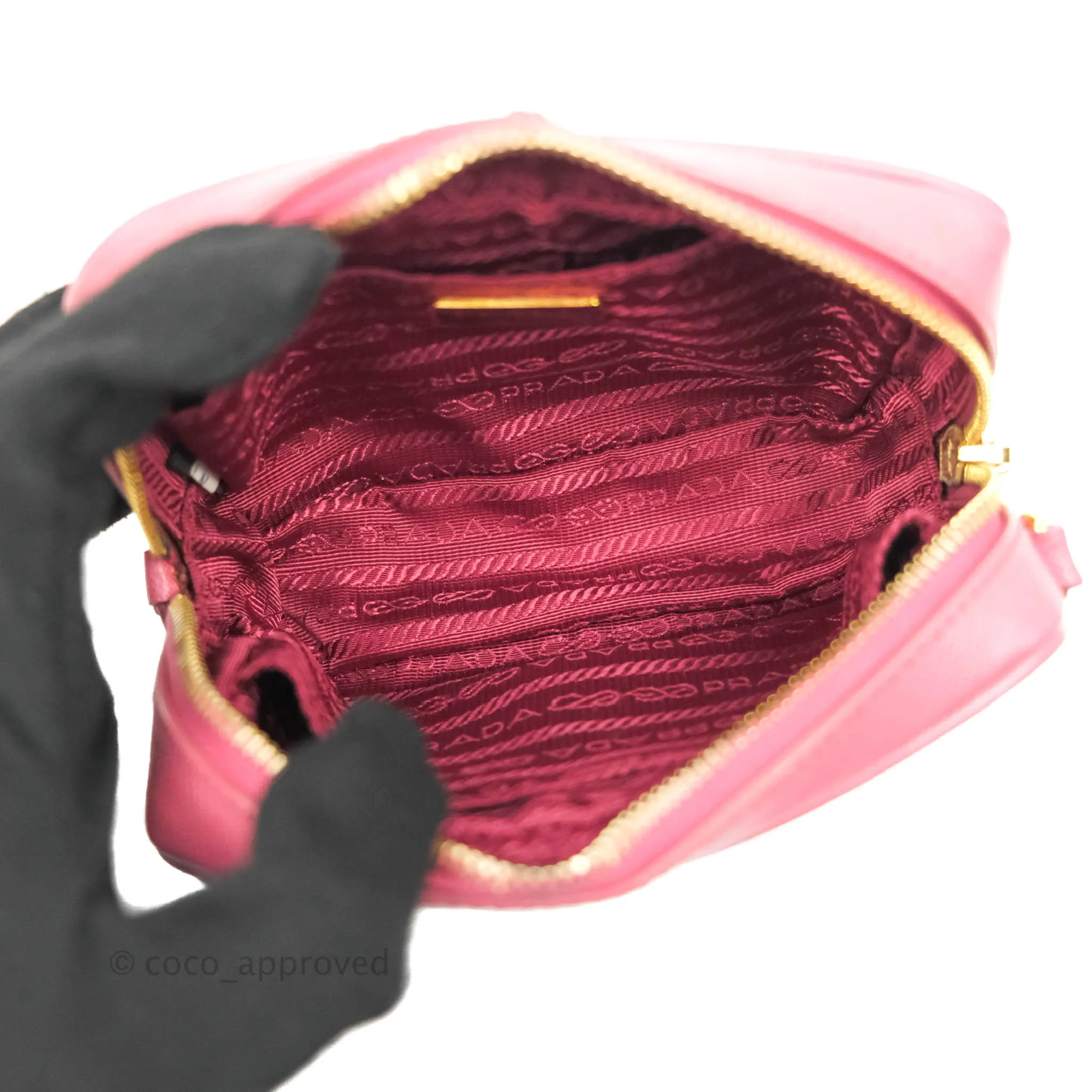 Prada Saffiano Mini Camera Bag in Red Gold Hardware