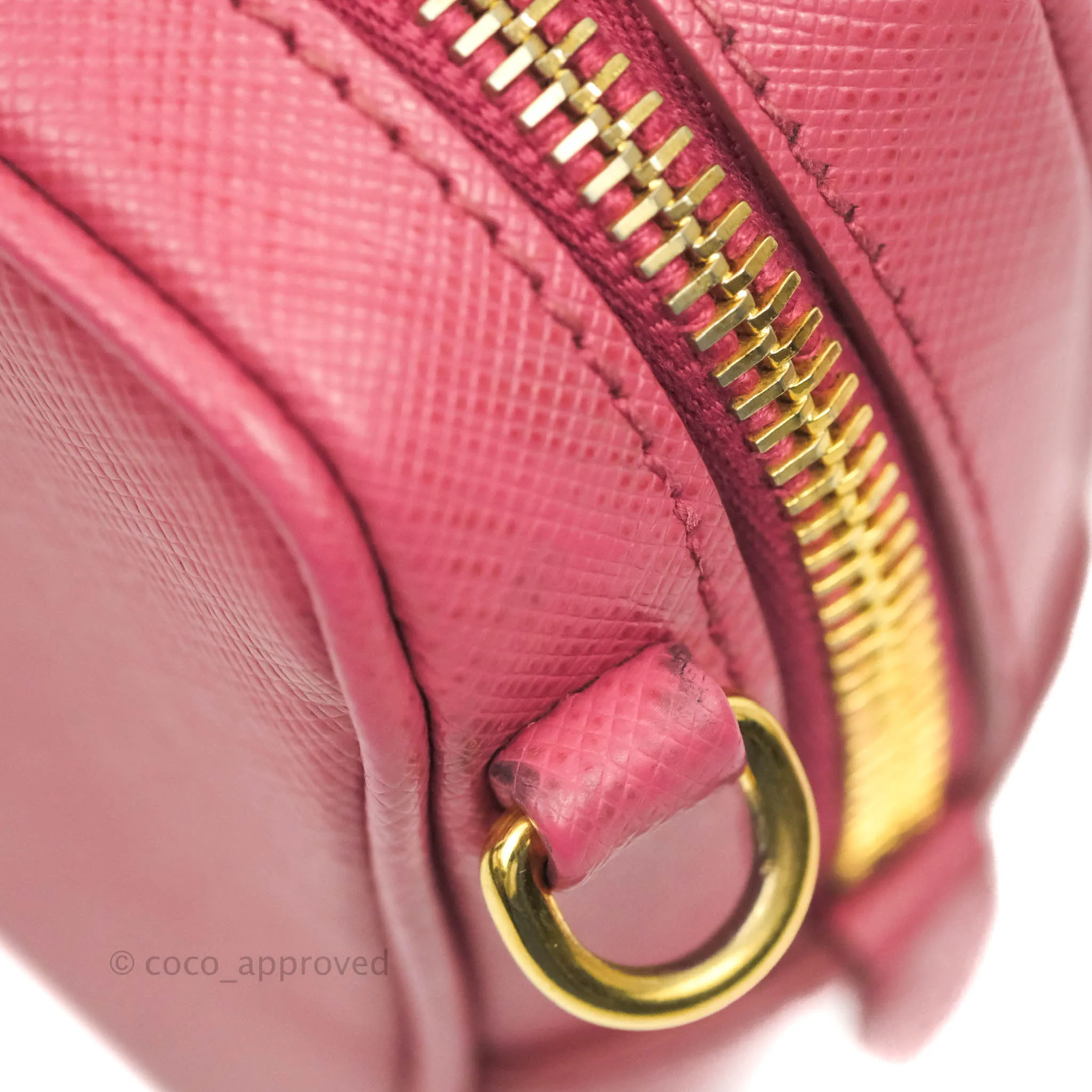 Prada Saffiano Mini Camera Bag in Red Gold Hardware