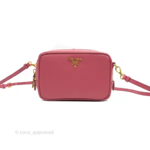 Prada Saffiano Mini Camera Bag in Red Gold Hardware