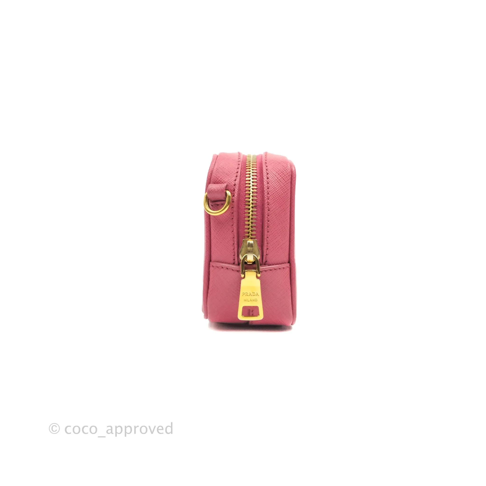 Prada Saffiano Mini Camera Bag in Red Gold Hardware
