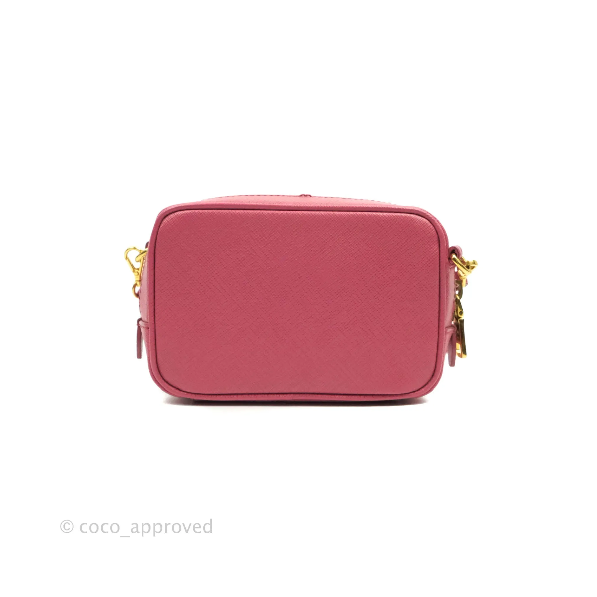 Prada Saffiano Mini Camera Bag in Red Gold Hardware