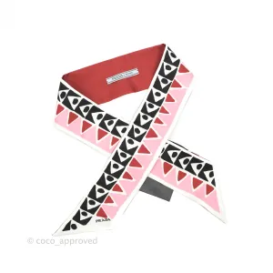 Prada Silk Print Scarf Twilly in Pink/Red
