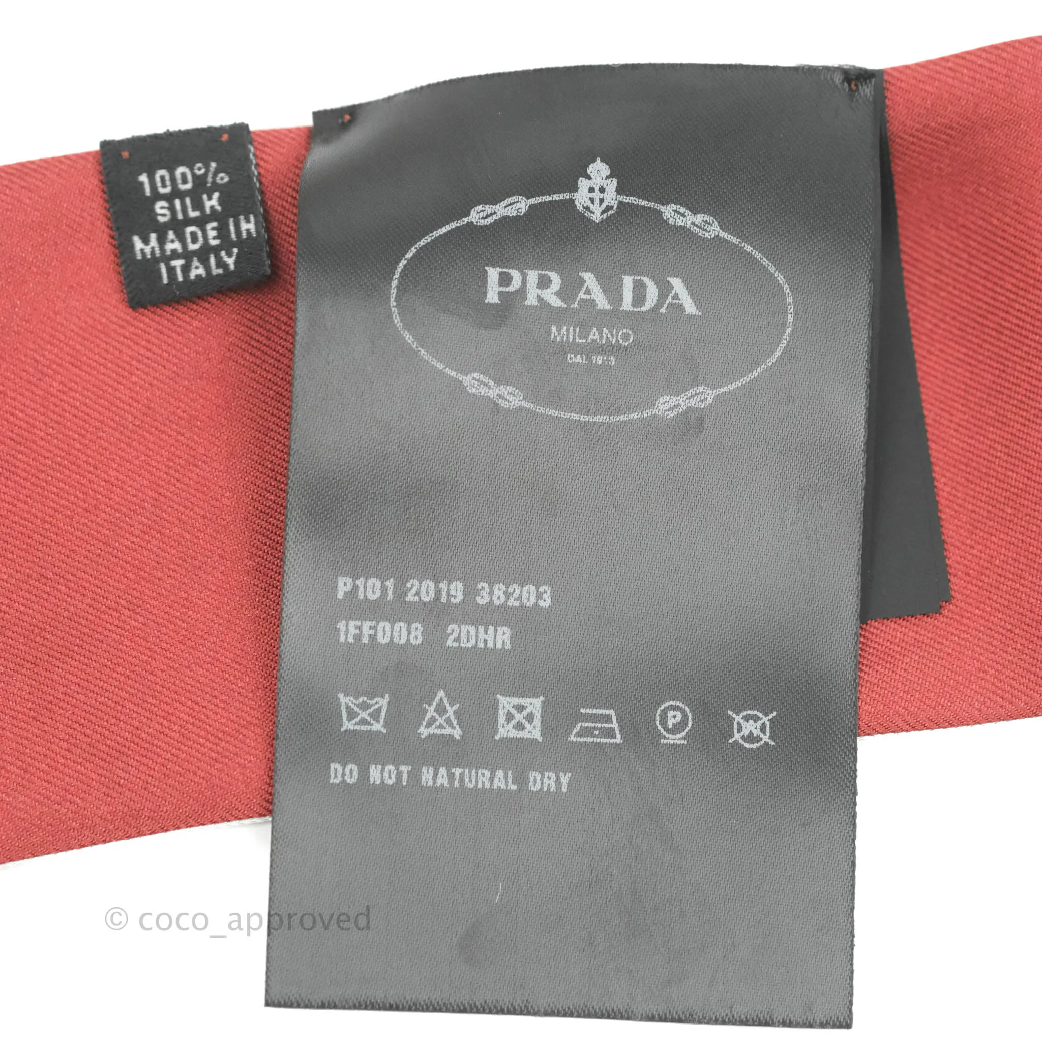 Prada Silk Print Scarf Twilly in Pink/Red