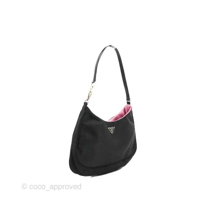 Prada Vintage Small Tessuto Hobo Bag Black Nylon