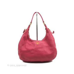 Prada Vitello Daino Hobo Bag Dark Pink