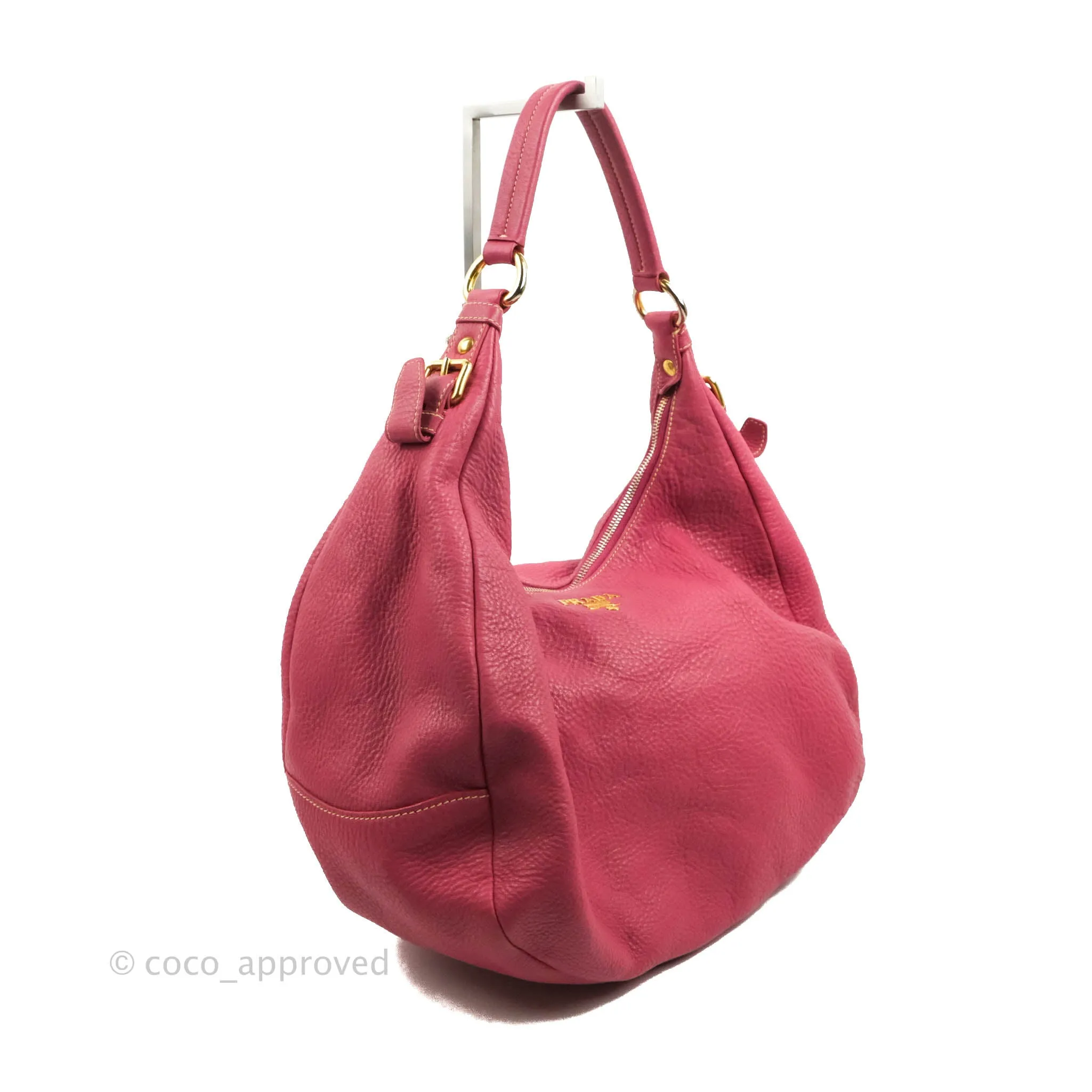 Prada Vitello Daino Hobo Bag Dark Pink