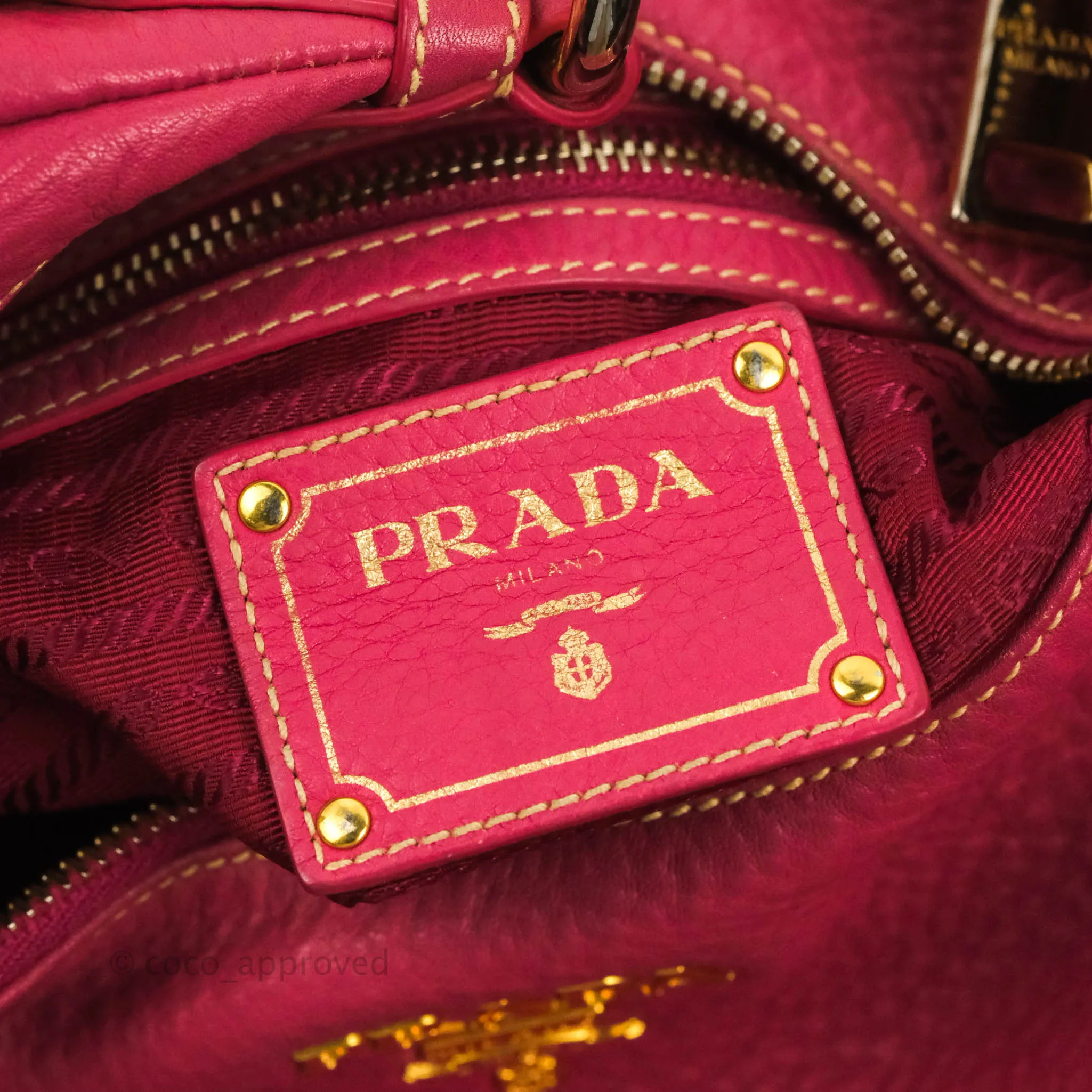Prada Vitello Daino Hobo Bag Dark Pink