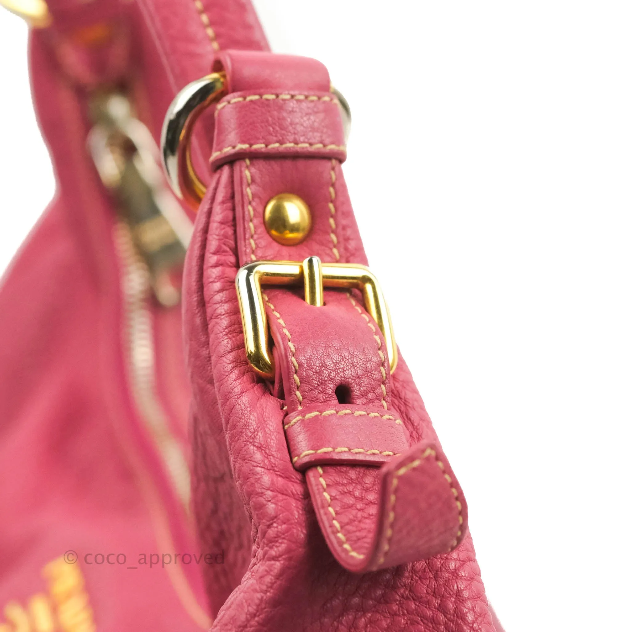 Prada Vitello Daino Hobo Bag Dark Pink
