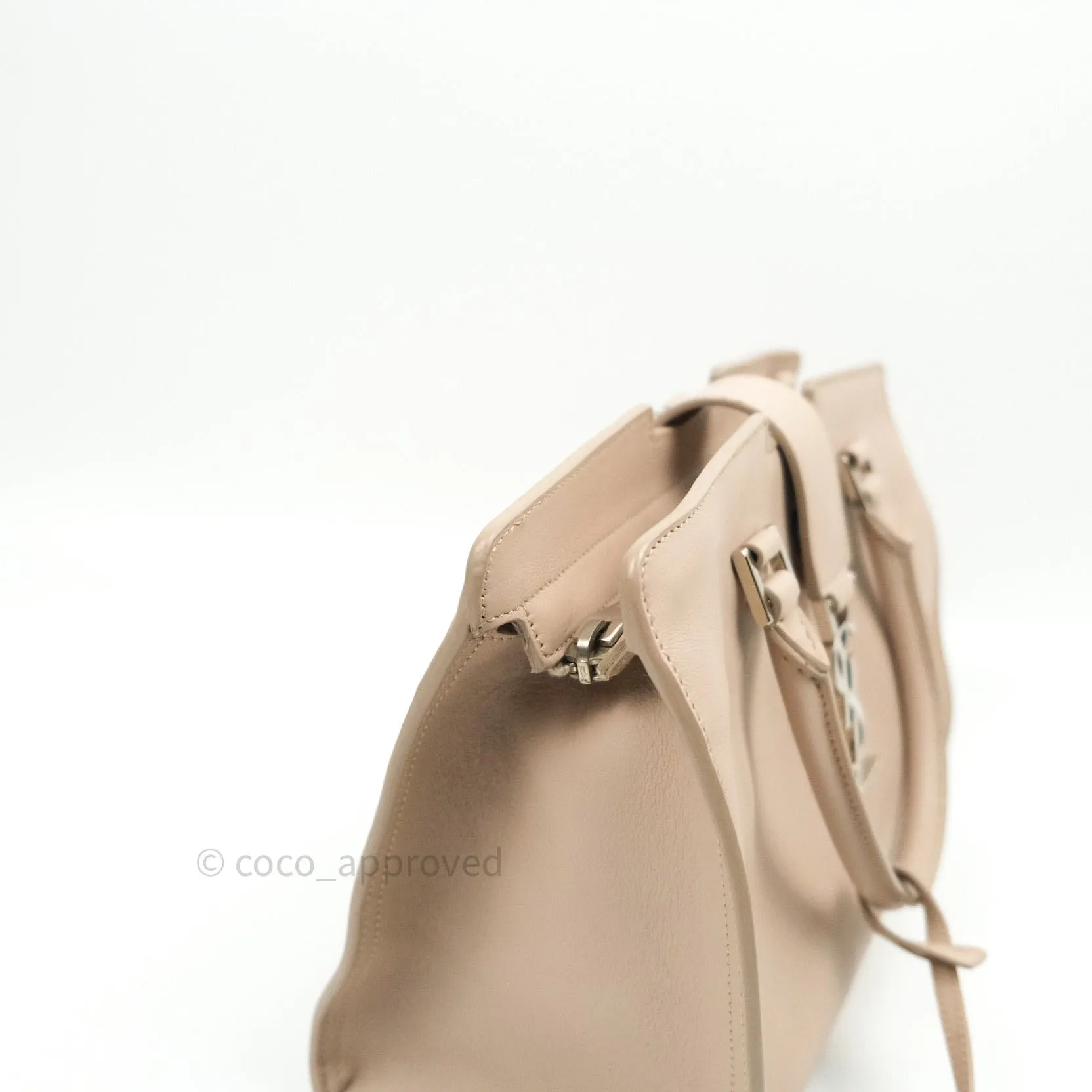 Saint Laurent Calfskin Monogram Baby Cabas Pale Pink Silver Hardware
