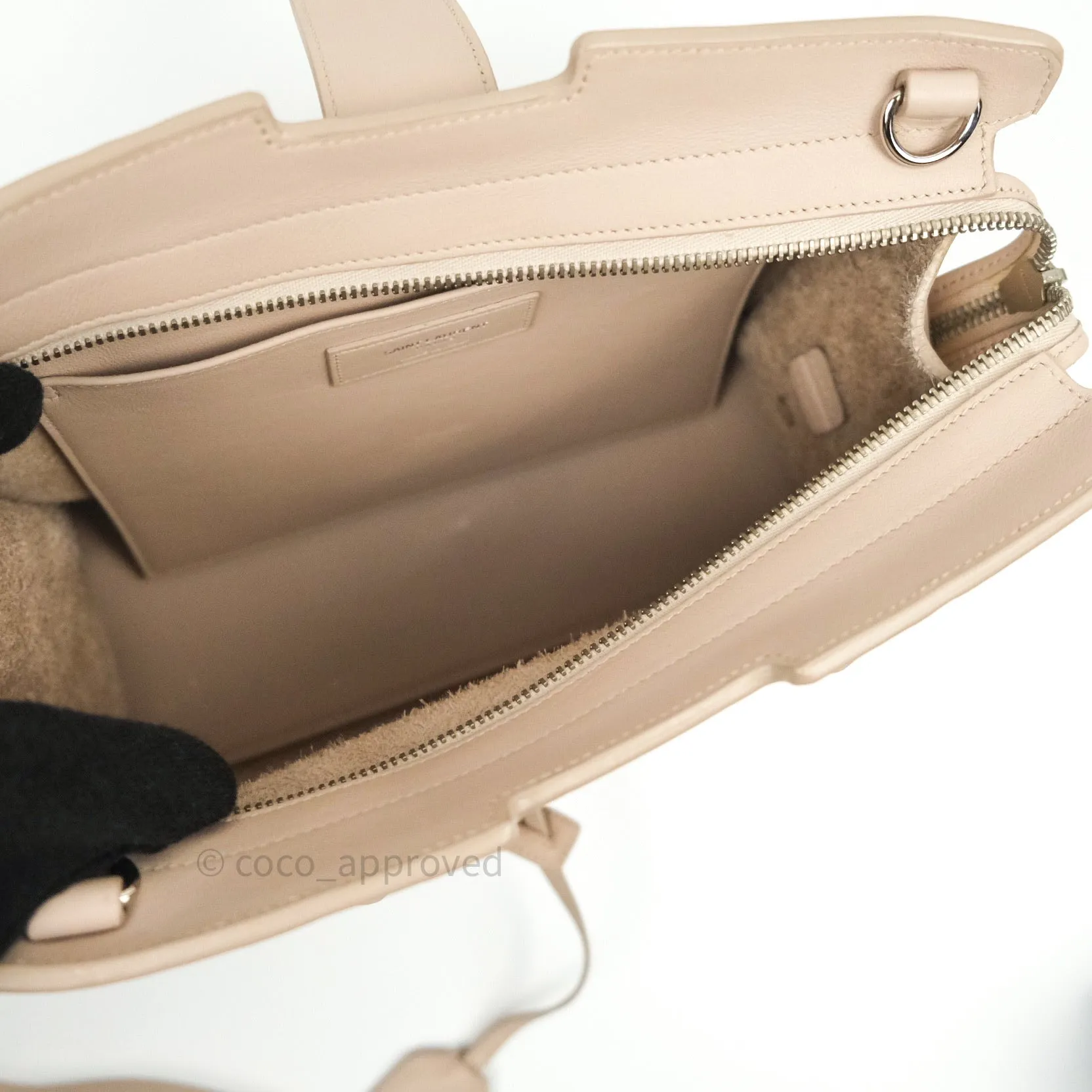 Saint Laurent Calfskin Monogram Baby Cabas Pale Pink Silver Hardware