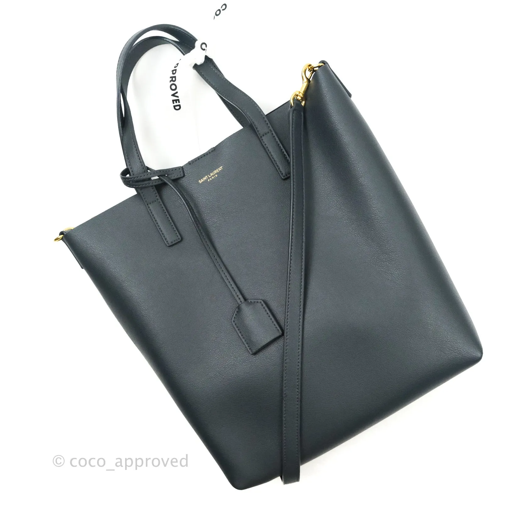 Saint Laurent Calfskin Shopping Tote Bag Dark Grey