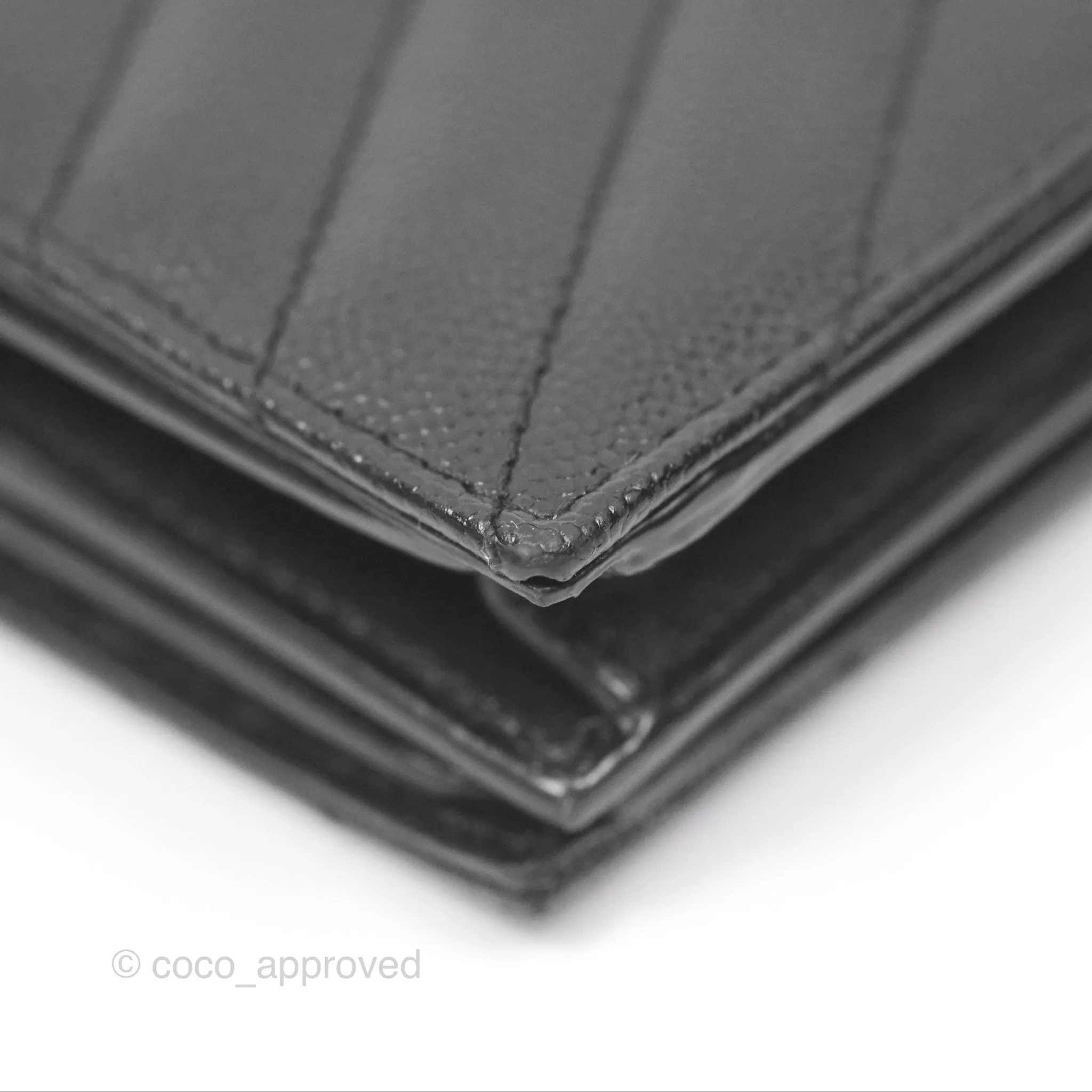 Saint Laurent Cassandre Matelasse Flap Card Case Black Grain De Poudre Leather