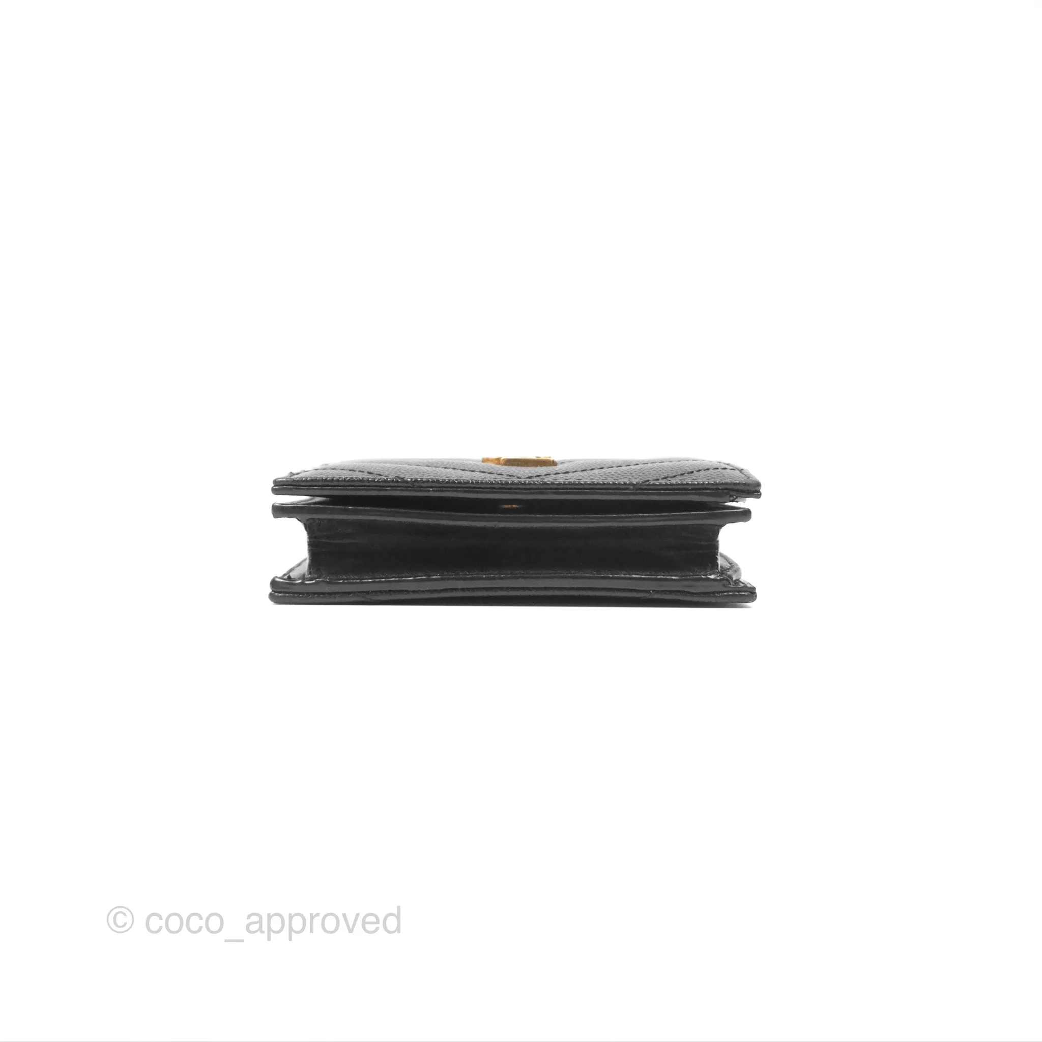 Saint Laurent Cassandre Matelasse Flap Card Case Black Grain De Poudre Leather