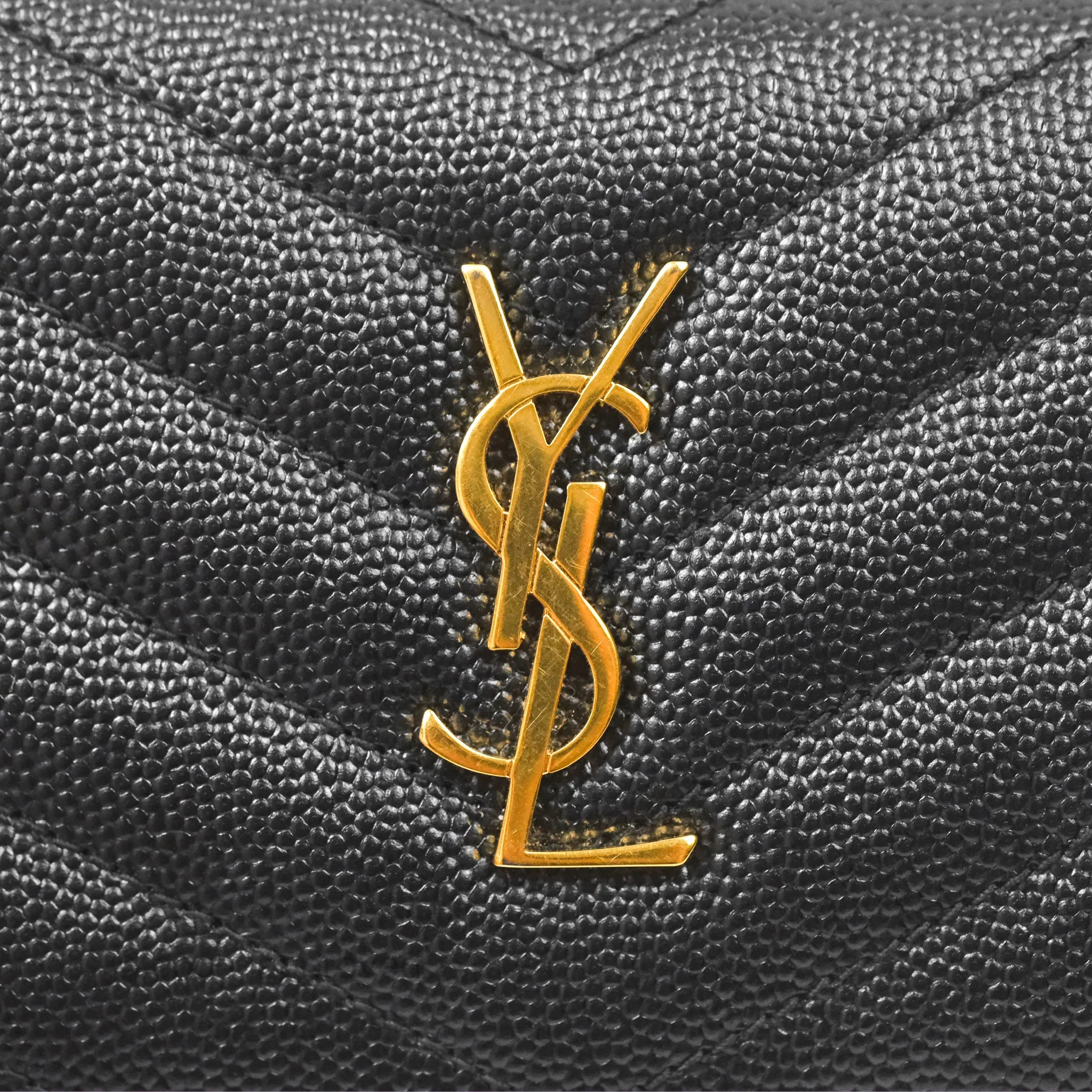 Saint Laurent Cassandre Matelasse Flap Card Case Black Grain De Poudre Leather