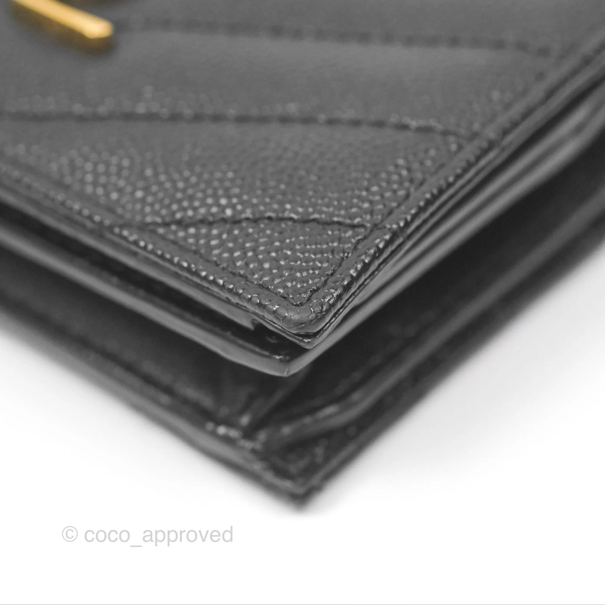 Saint Laurent Cassandre Matelasse Flap Card Case Black Grain De Poudre Leather