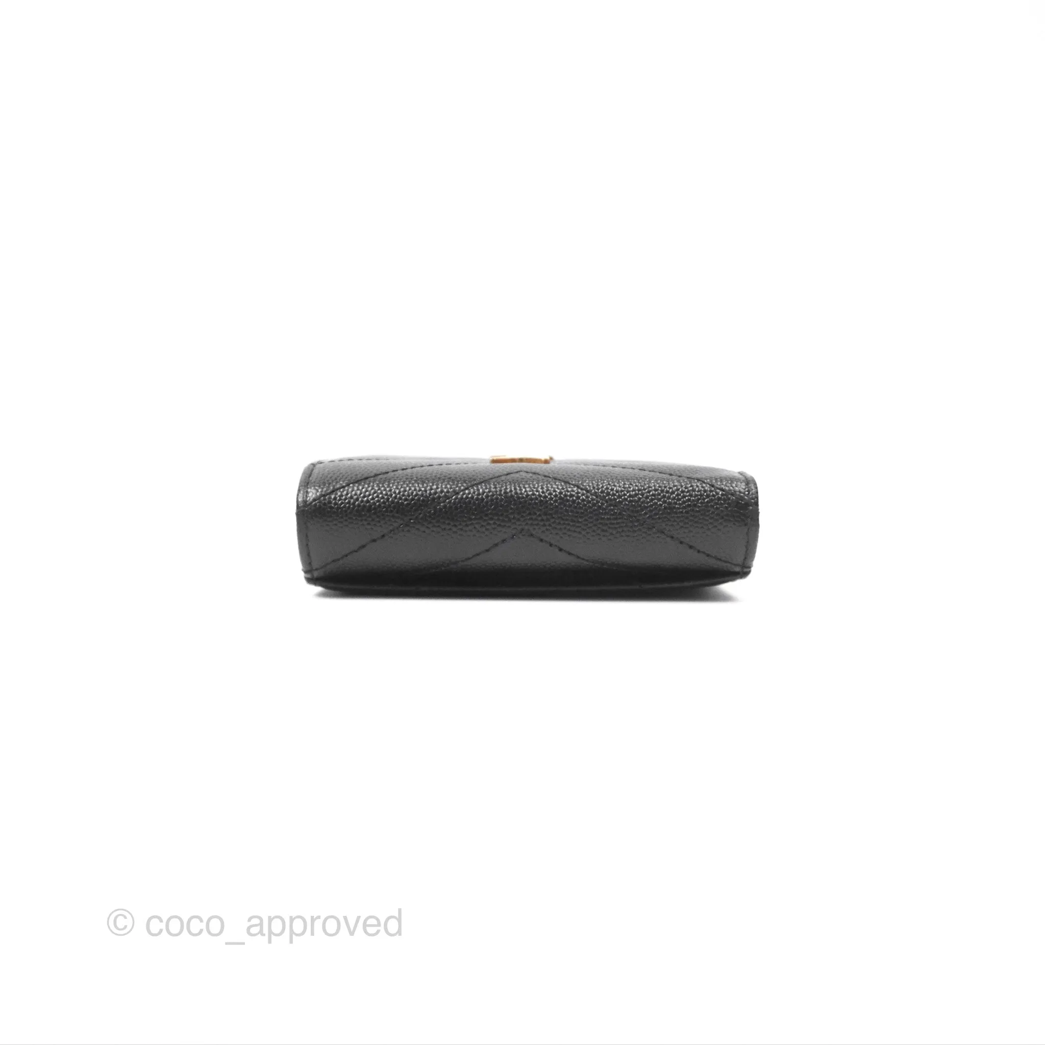 Saint Laurent Cassandre Matelasse Flap Card Case Black Grain De Poudre Leather