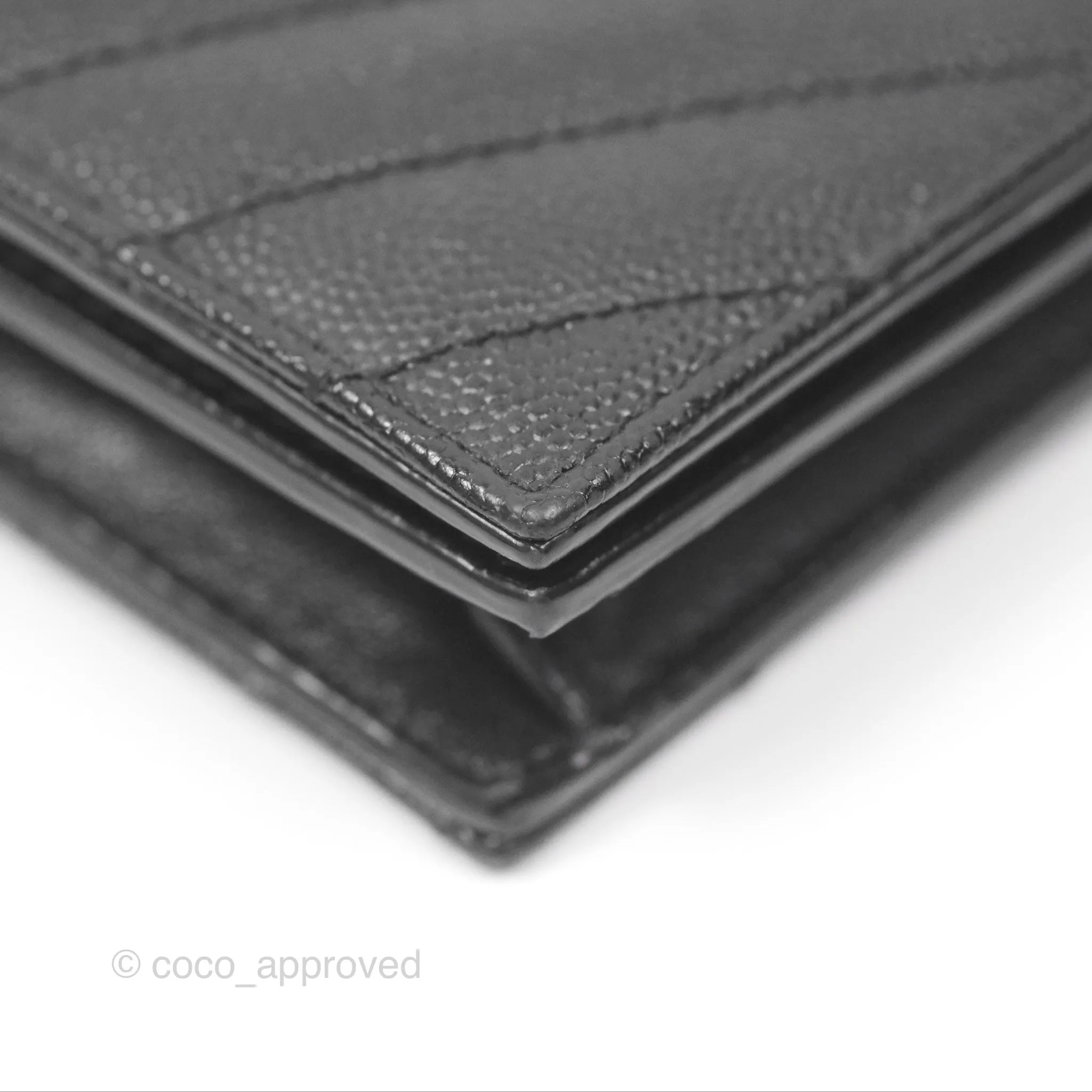 Saint Laurent Cassandre Matelasse Flap Card Case Black Grain De Poudre Leather