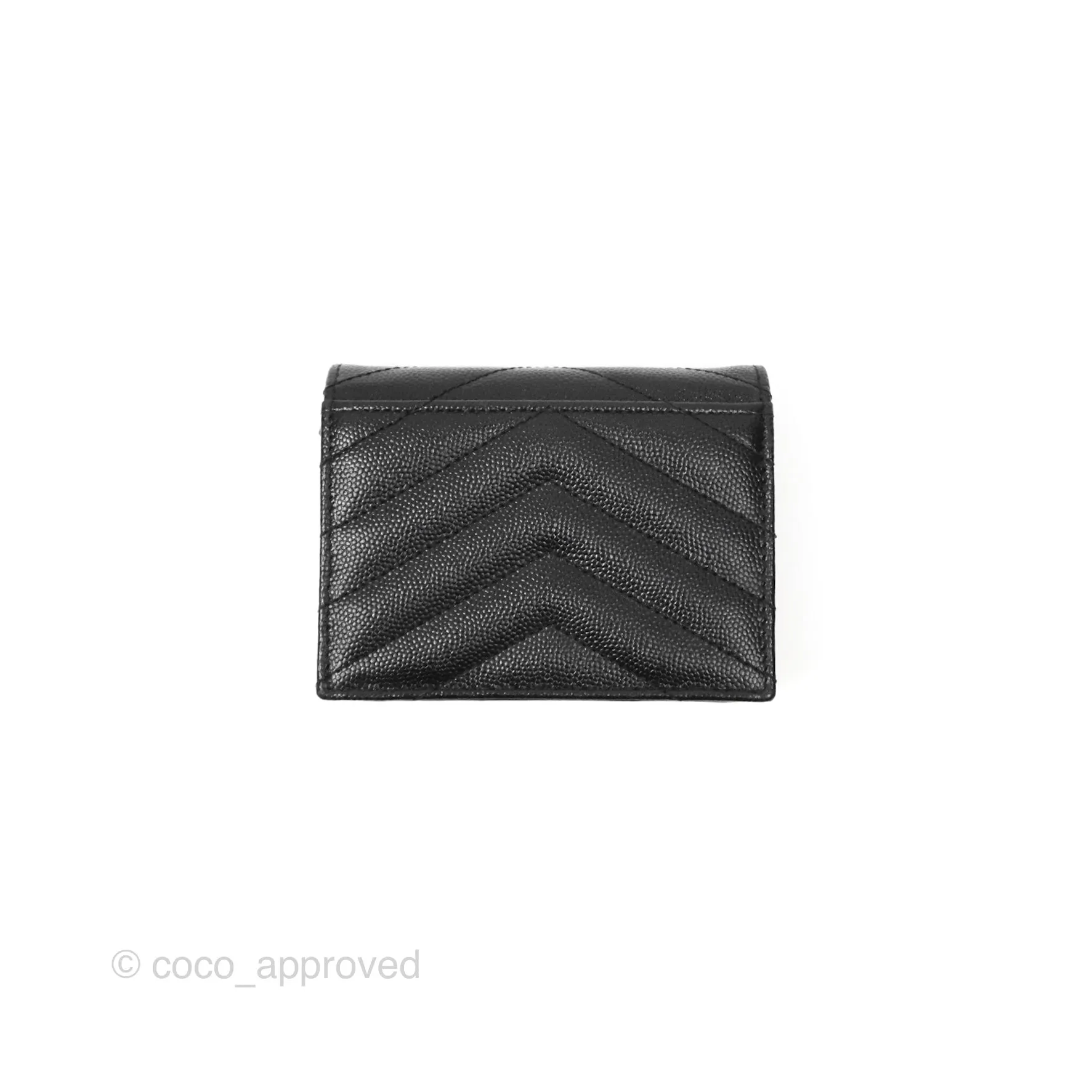 Saint Laurent Cassandre Matelasse Flap Card Case Black Grain De Poudre Leather