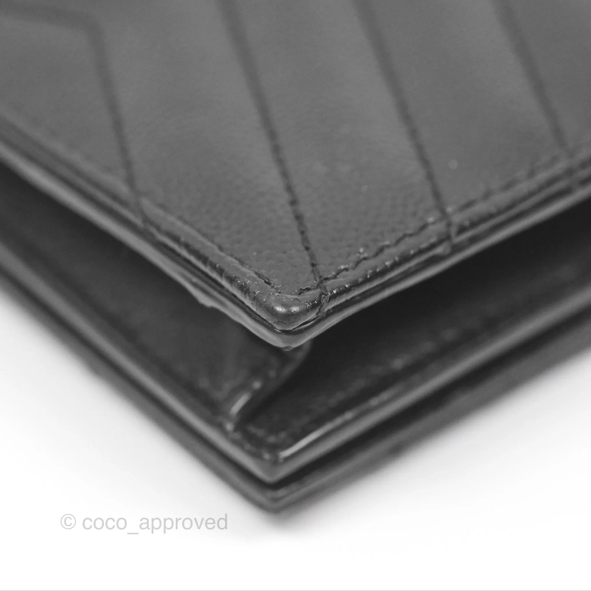 Saint Laurent Cassandre Matelasse Flap Card Case Black Grain De Poudre Leather