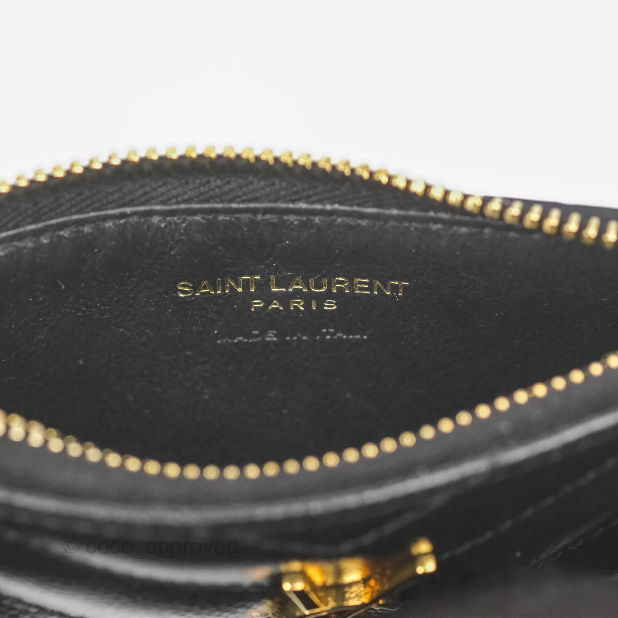 Saint Laurent Cassandre Matelasse Fragments Zipped Card Case Black Grain De Poudre