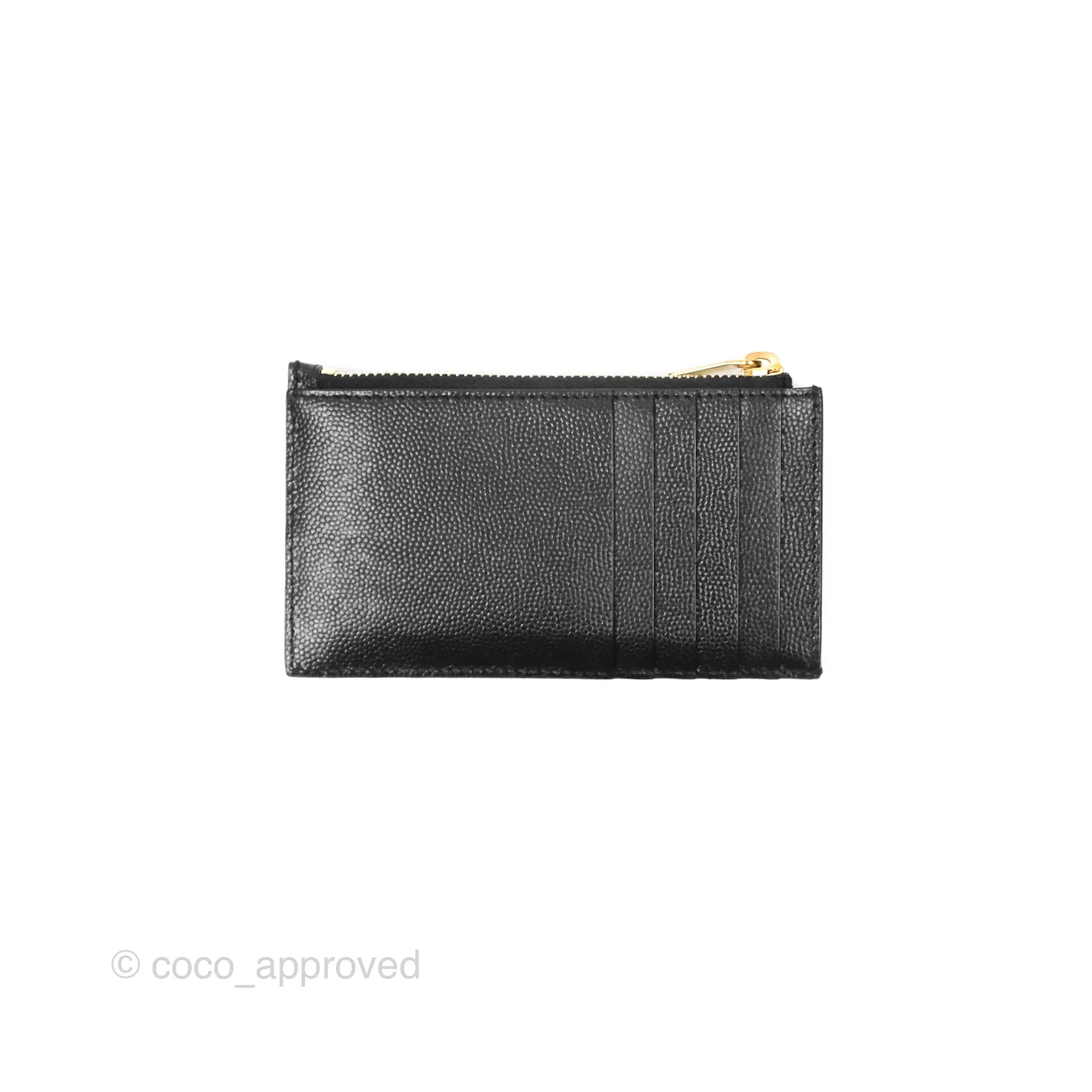 Saint Laurent Cassandre Matelasse Fragments Zipped Card Case Black Grain De Poudre