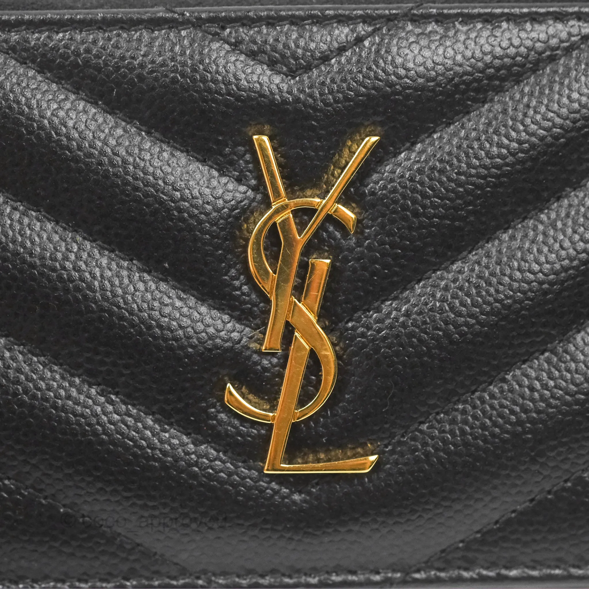 Saint Laurent Cassandre Matelasse Fragments Zipped Card Case Black Grain De Poudre