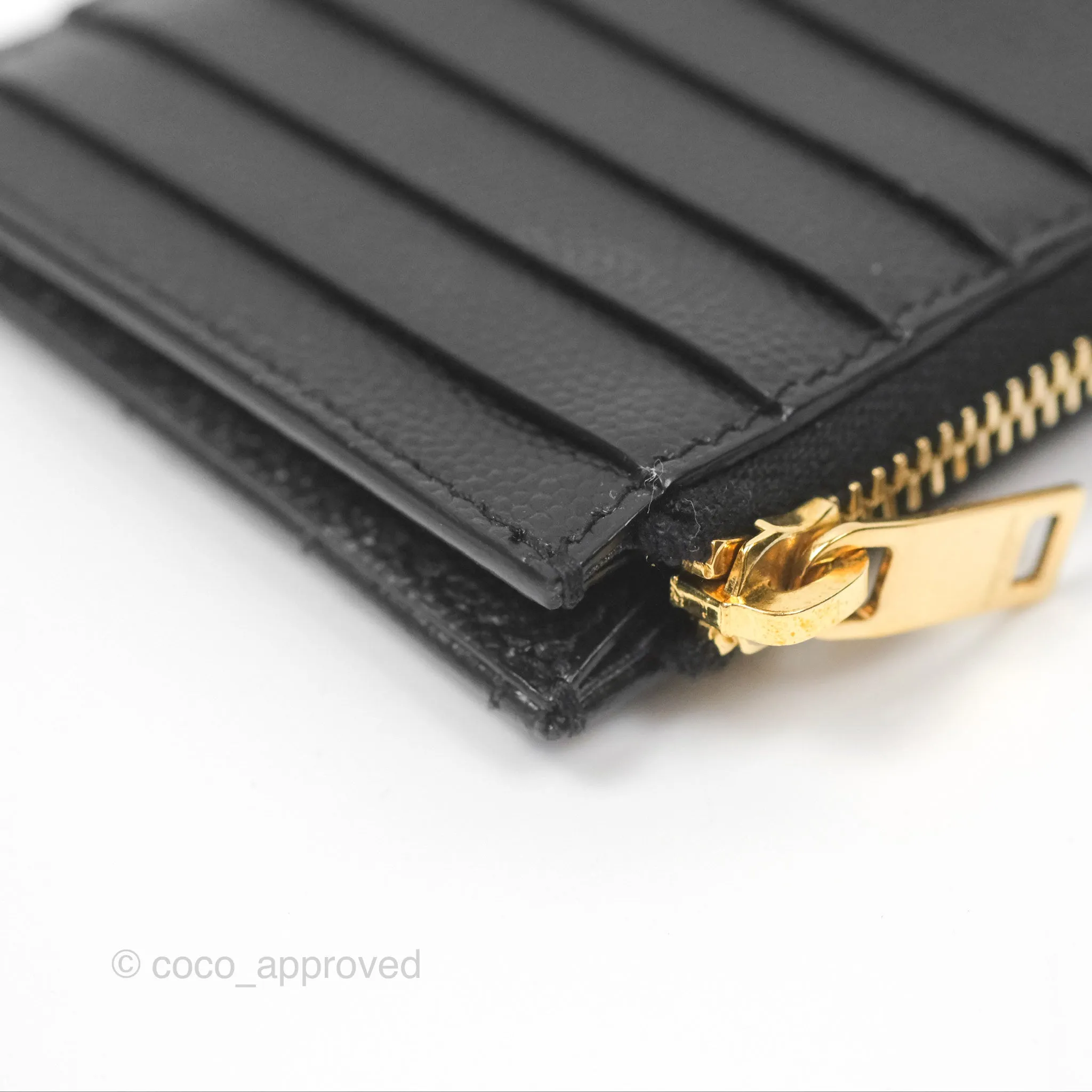 Saint Laurent Cassandre Matelasse Fragments Zipped Card Case Black Grain De Poudre