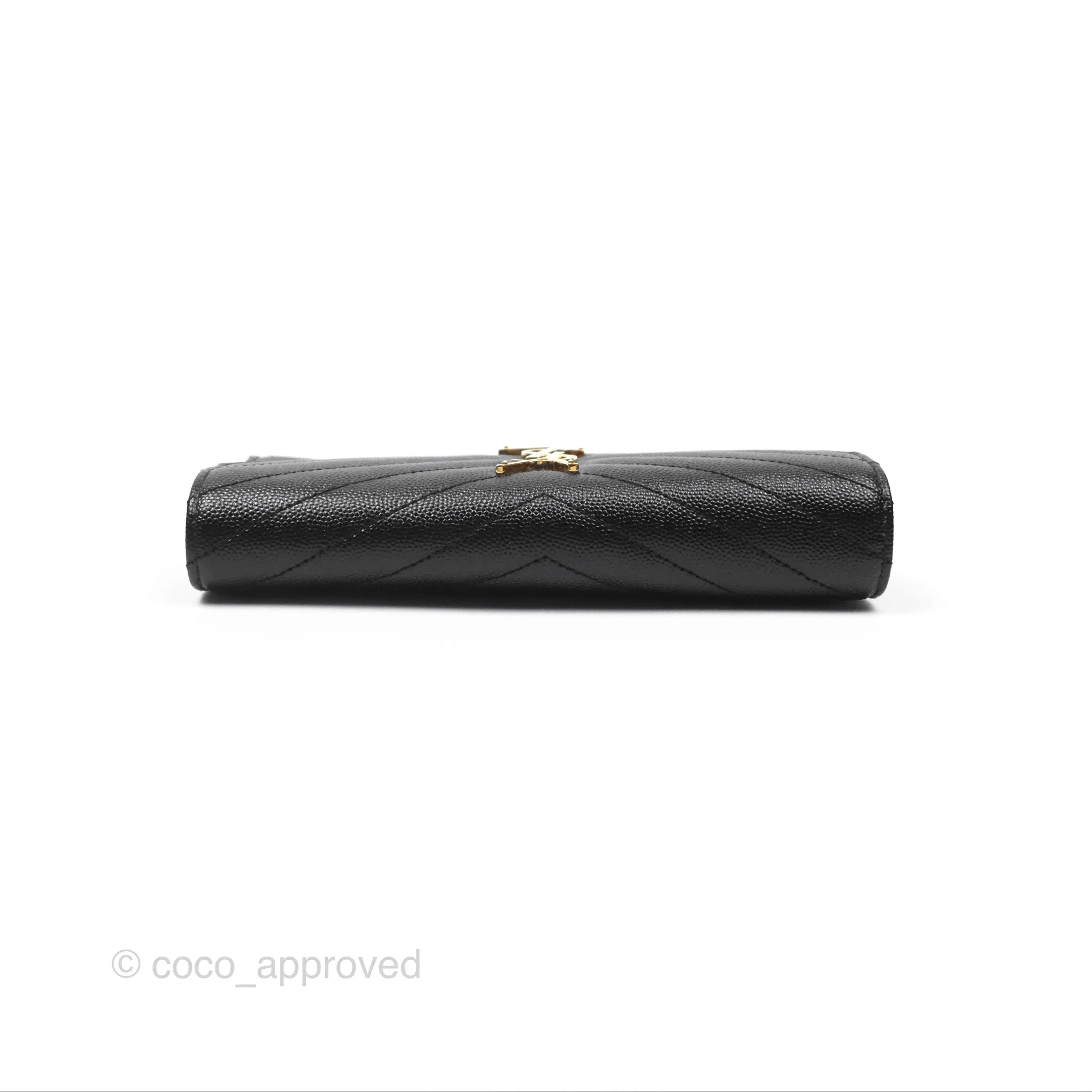 Saint Laurent Cassandre Matelasse Large Flap Wallet Black Grain De Poudre