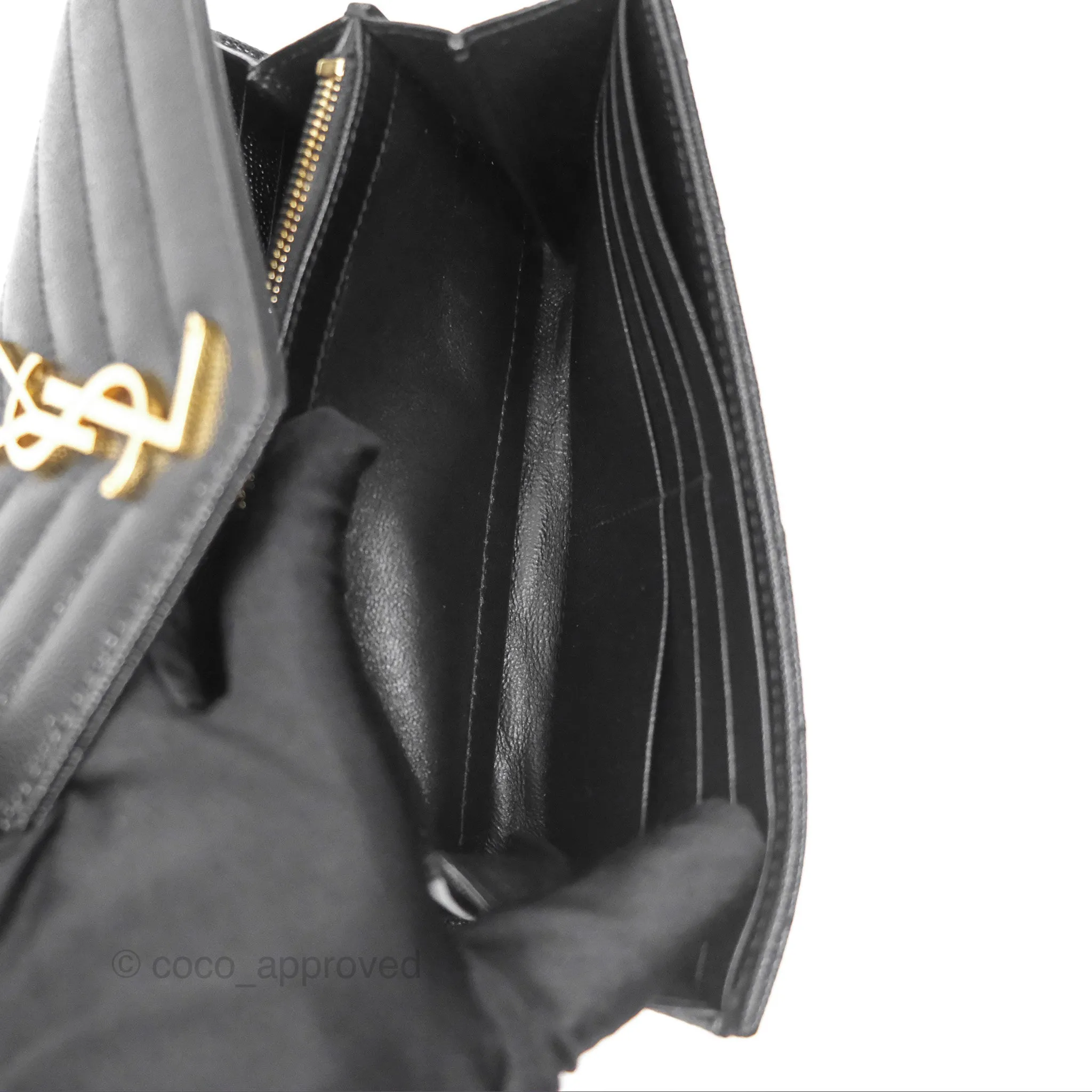 Saint Laurent Cassandre Matelasse Large Flap Wallet Black Grain De Poudre
