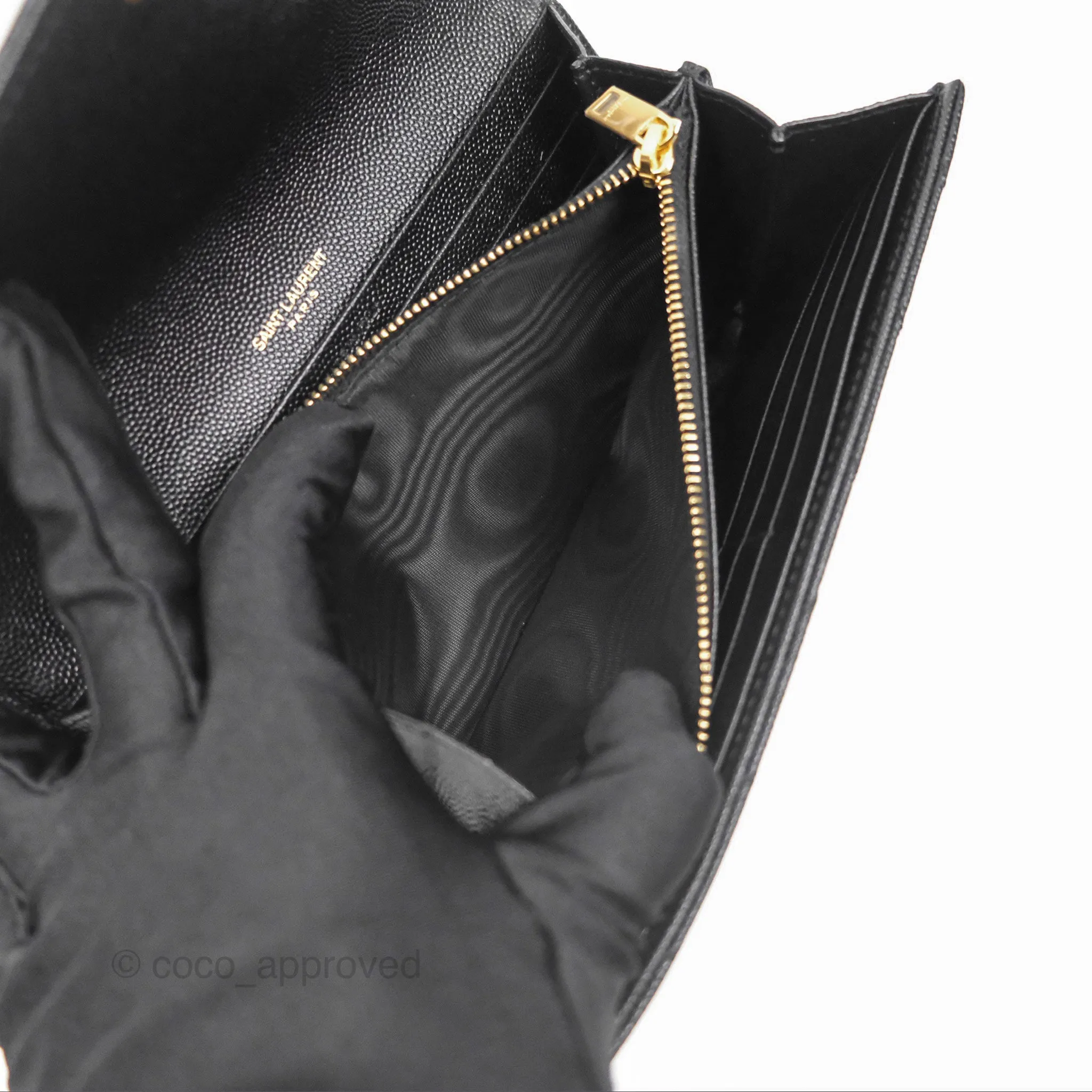 Saint Laurent Cassandre Matelasse Large Flap Wallet Black Grain De Poudre
