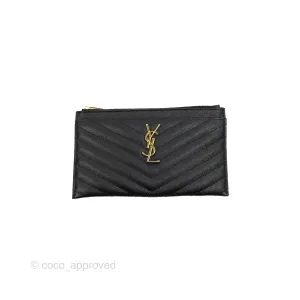 Saint Laurent Cassandre Matelasse Zipped Pouch Black Grained Leather Gold Hardware