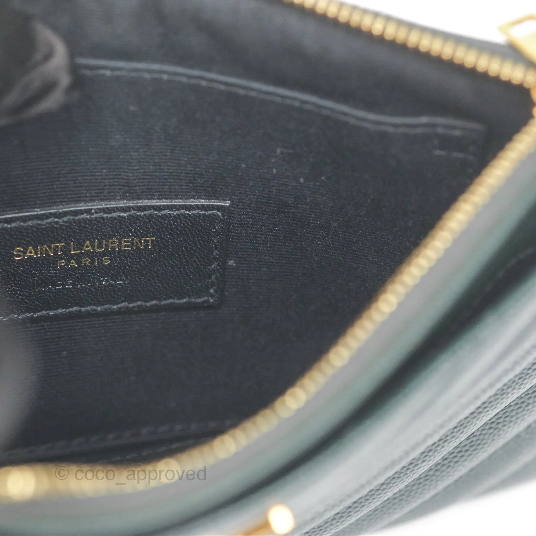 Saint Laurent Cassandre Matelasse Zipped Pouch Dark Green Gold Hardware