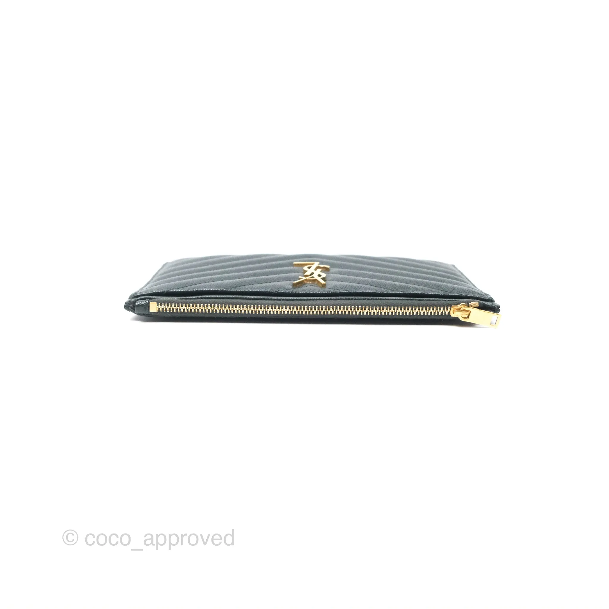 Saint Laurent Cassandre Matelasse Zipped Pouch Dark Green Gold Hardware