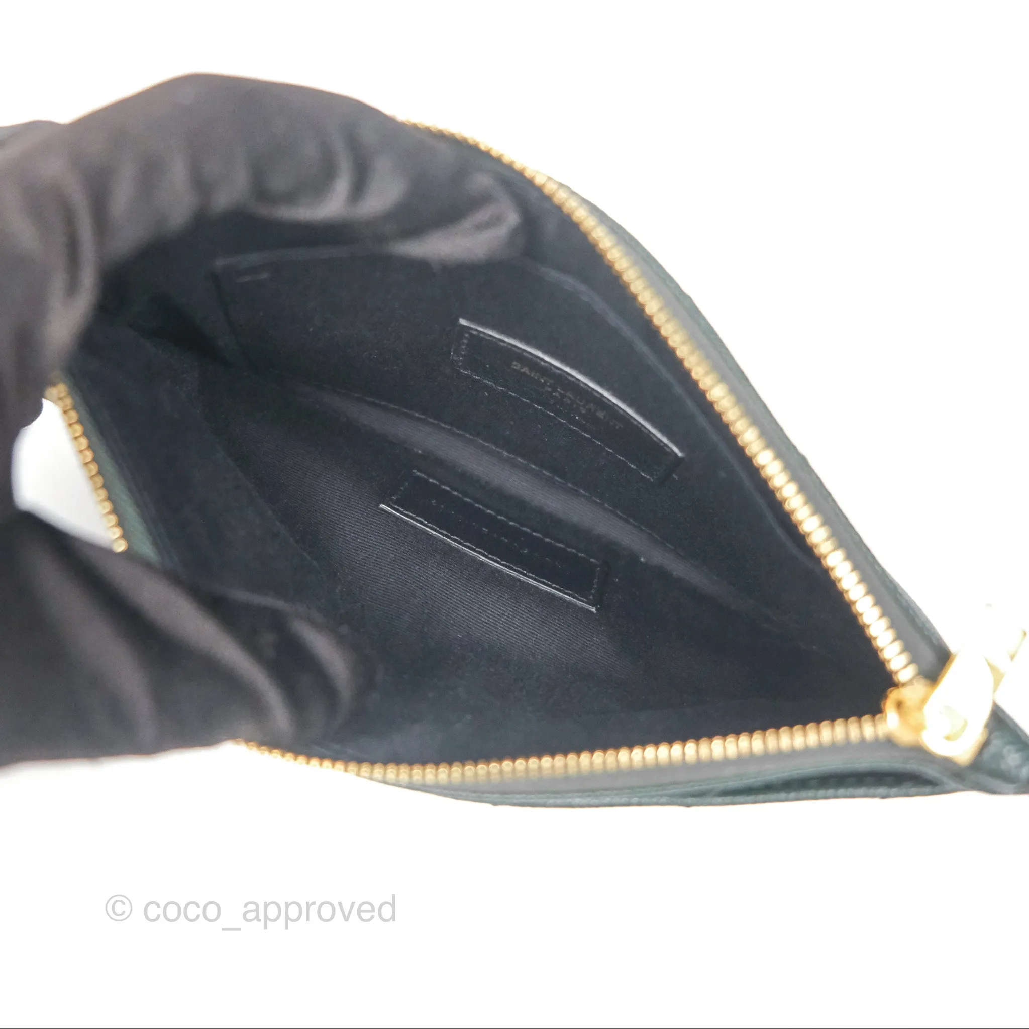 Saint Laurent Cassandre Matelasse Zipped Pouch Dark Green Gold Hardware