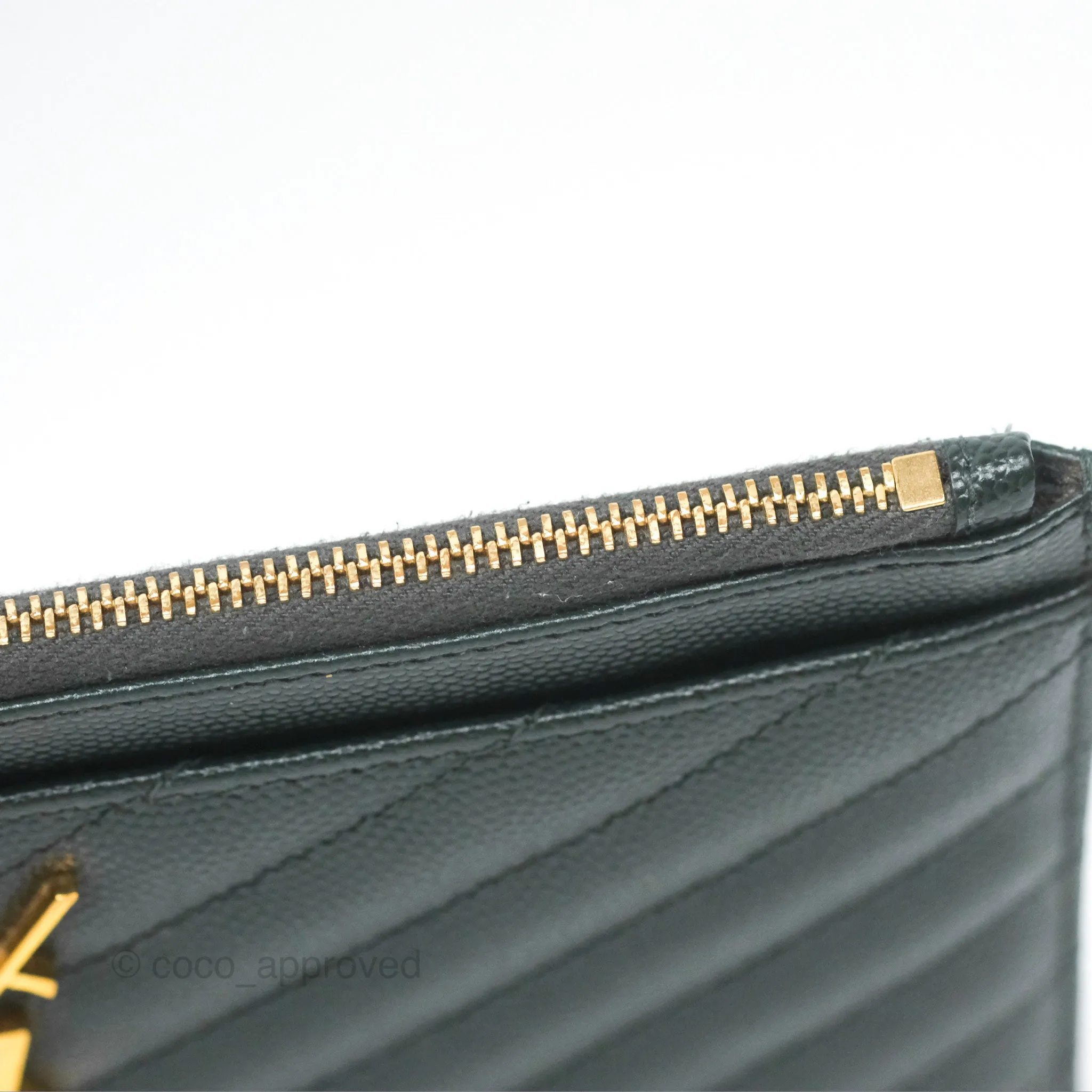 Saint Laurent Cassandre Matelasse Zipped Pouch Dark Green Gold Hardware