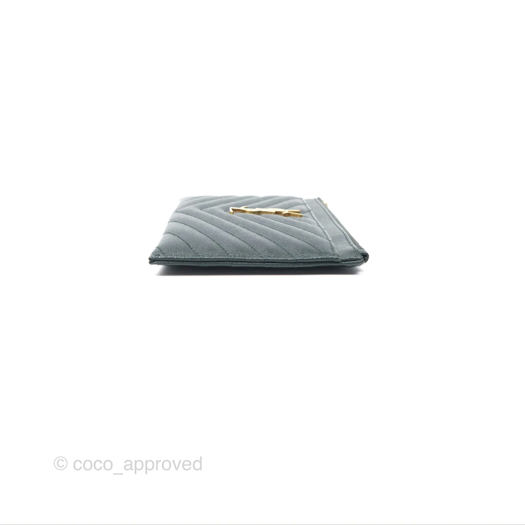 Saint Laurent Cassandre Matelasse Zipped Pouch Dark Green Gold Hardware